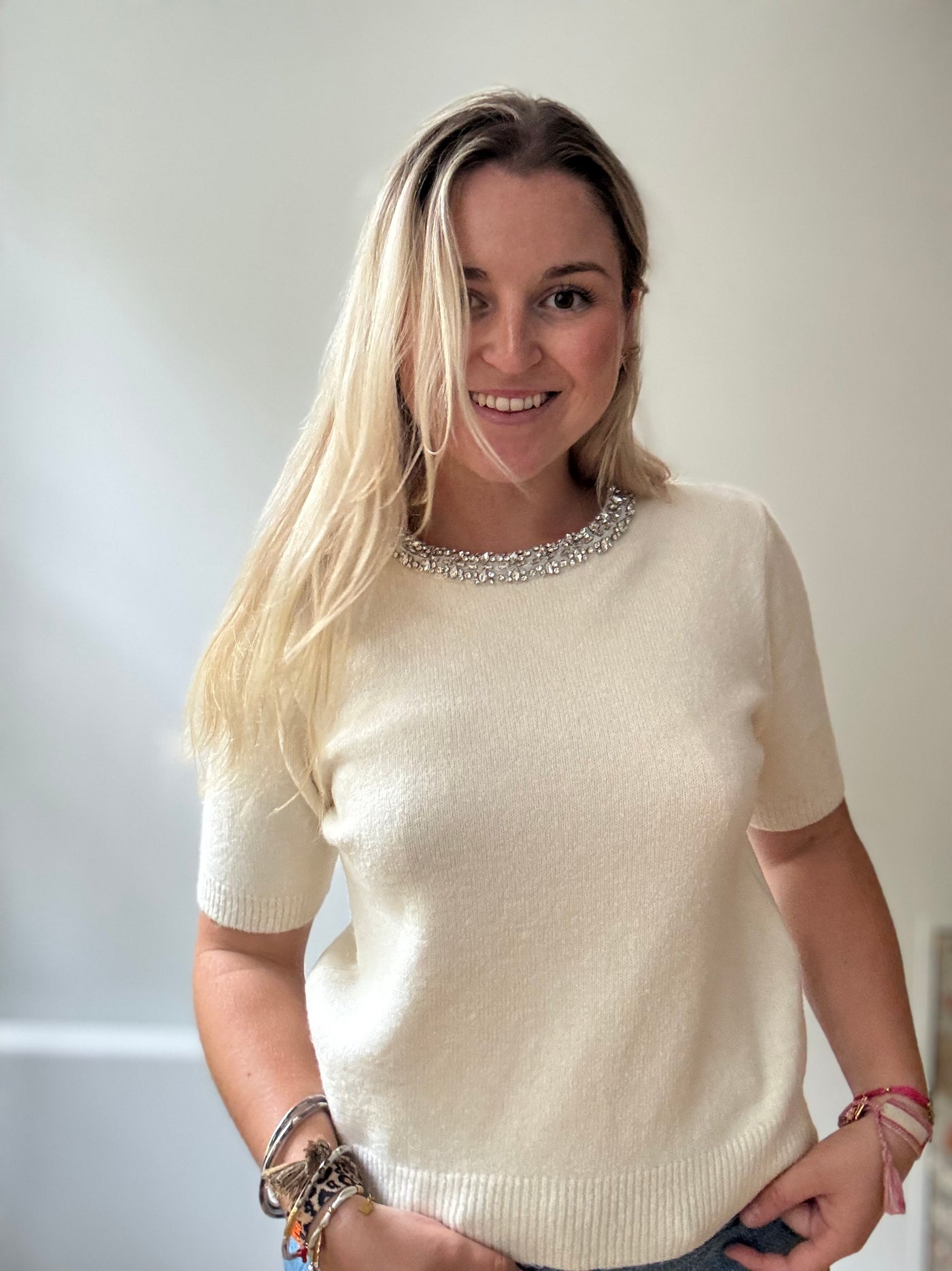 Pull STRASS écru
