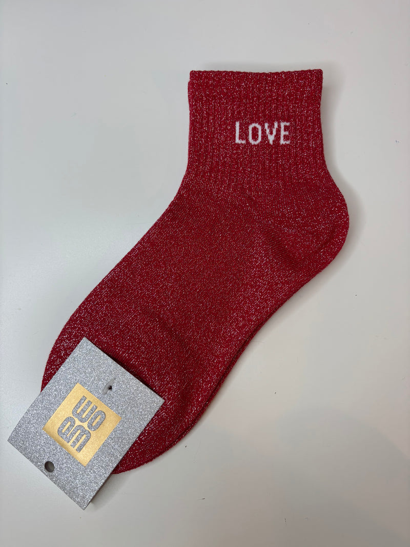 Chaussettes courtes à paillettes LOVE - rouge