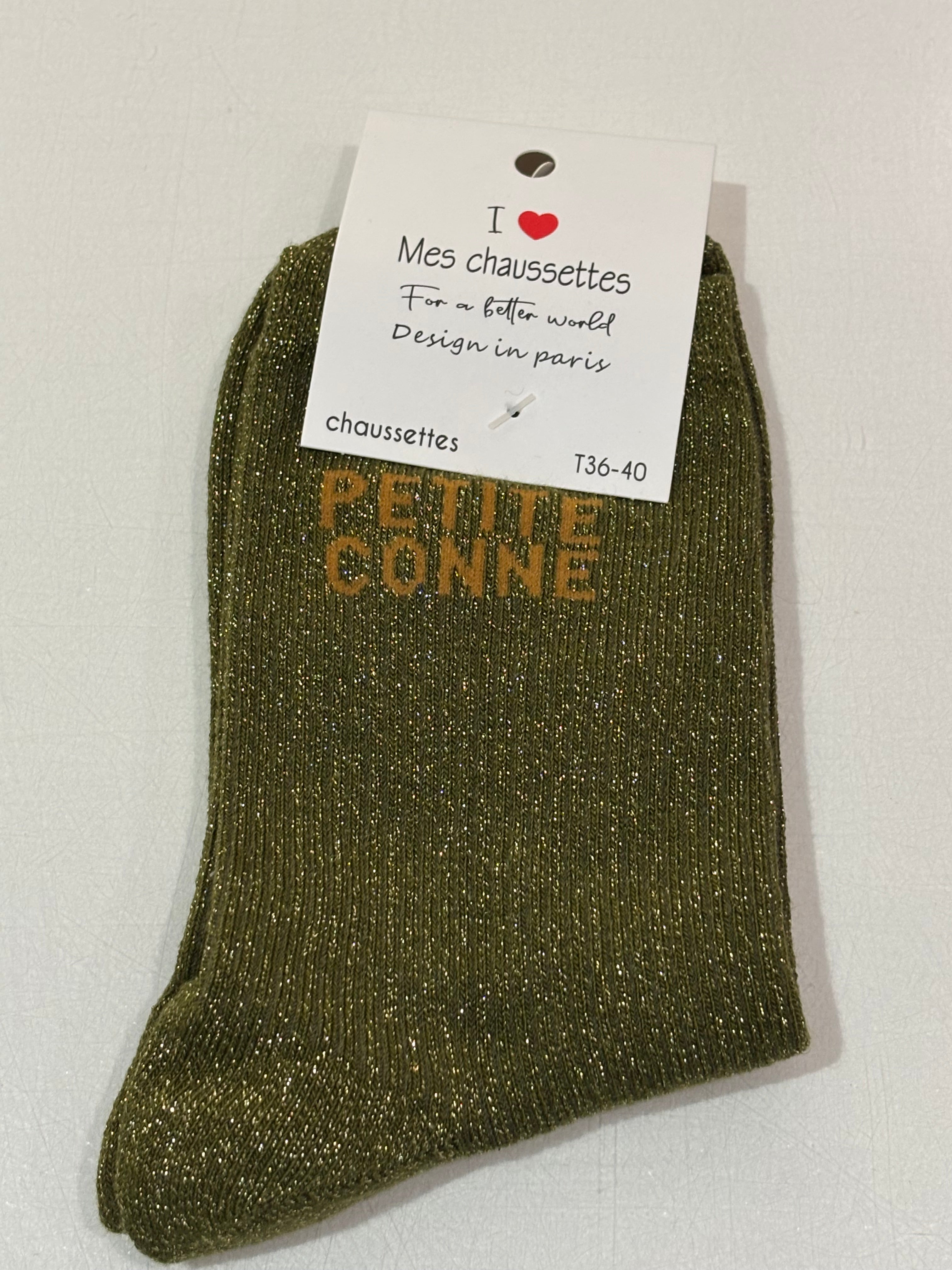 Chaussettes à paillettes vertes- Petite Conne