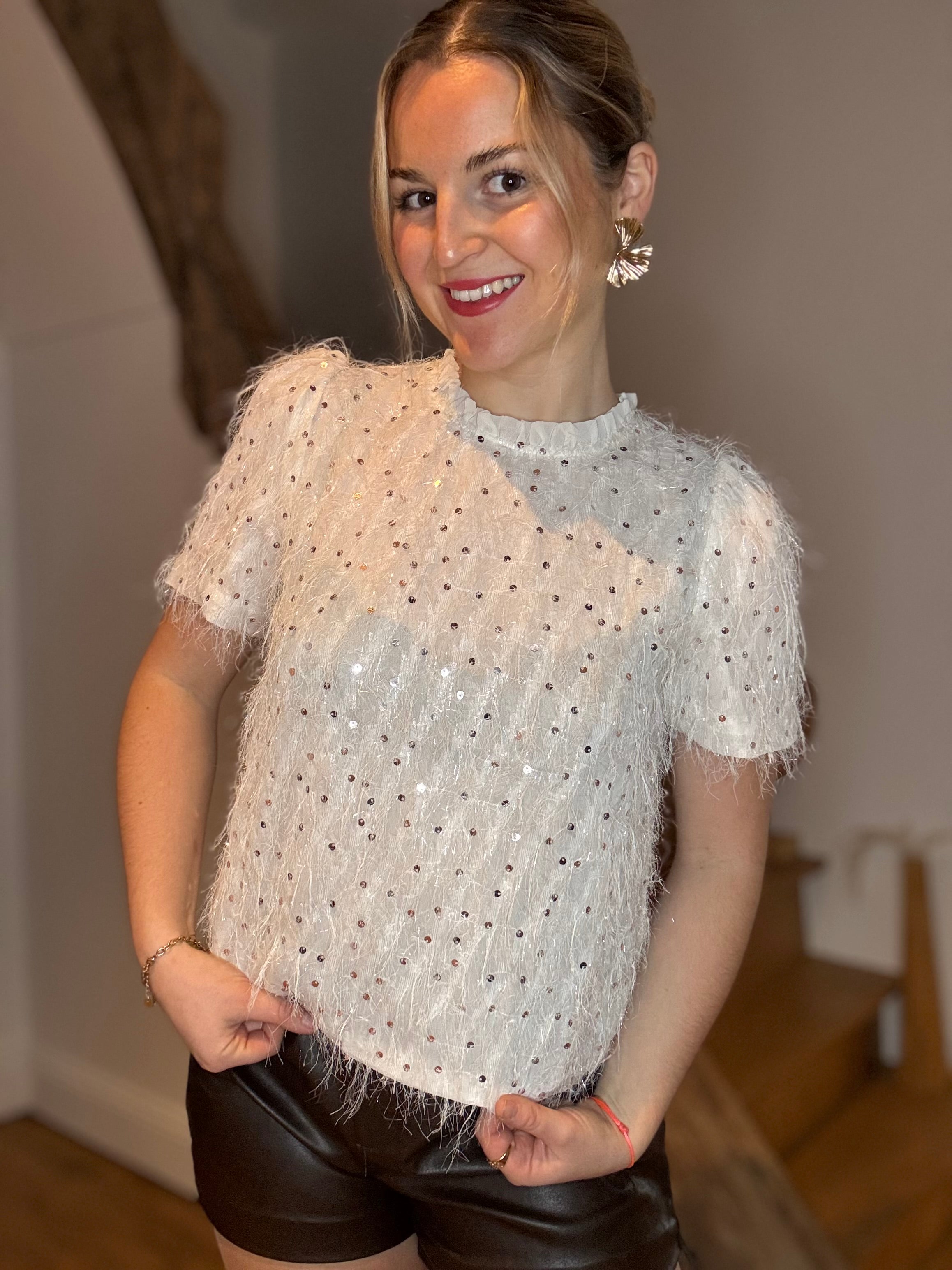 Top blanc scintillant