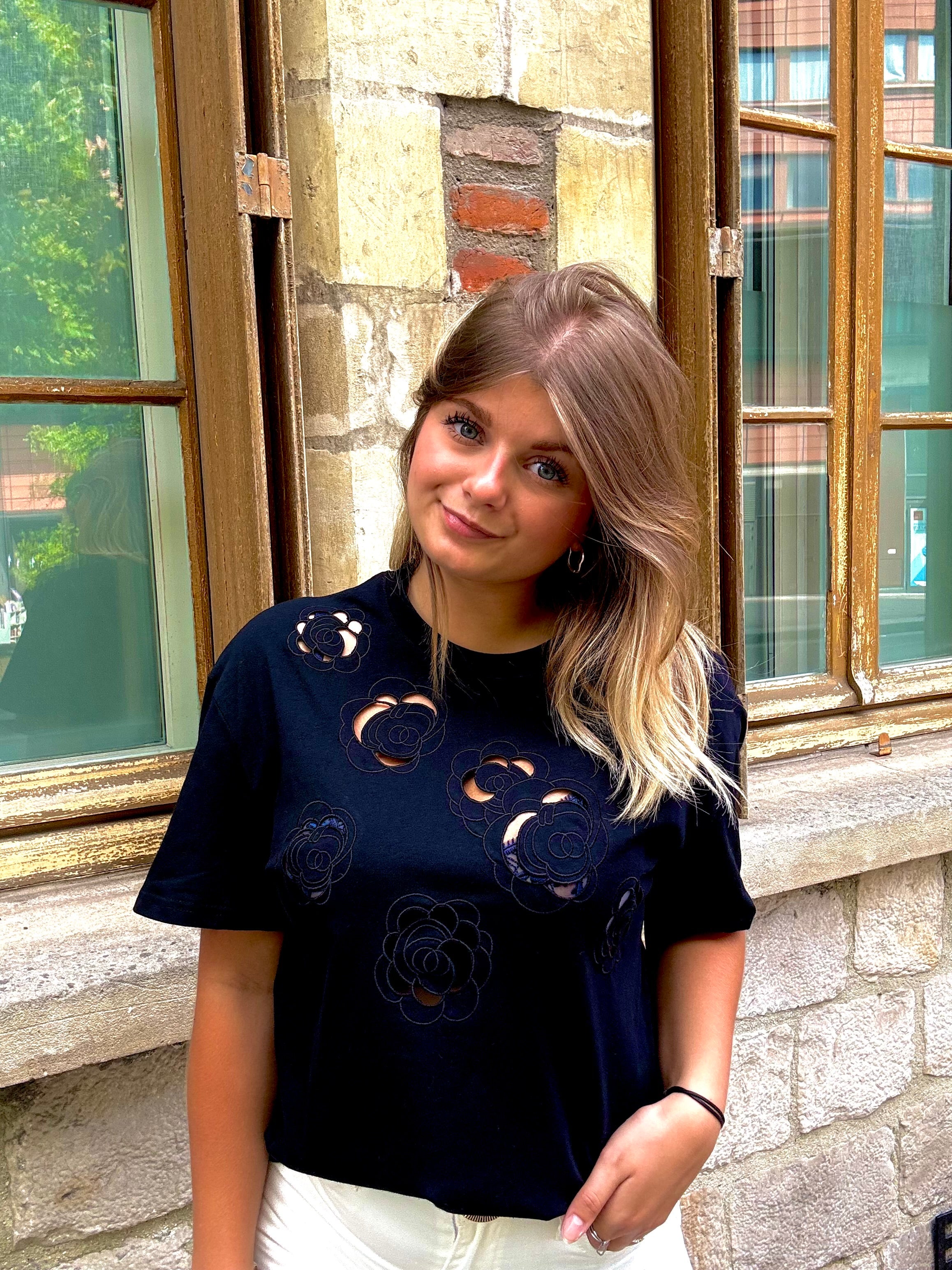 T-shirt Noir Fleuri