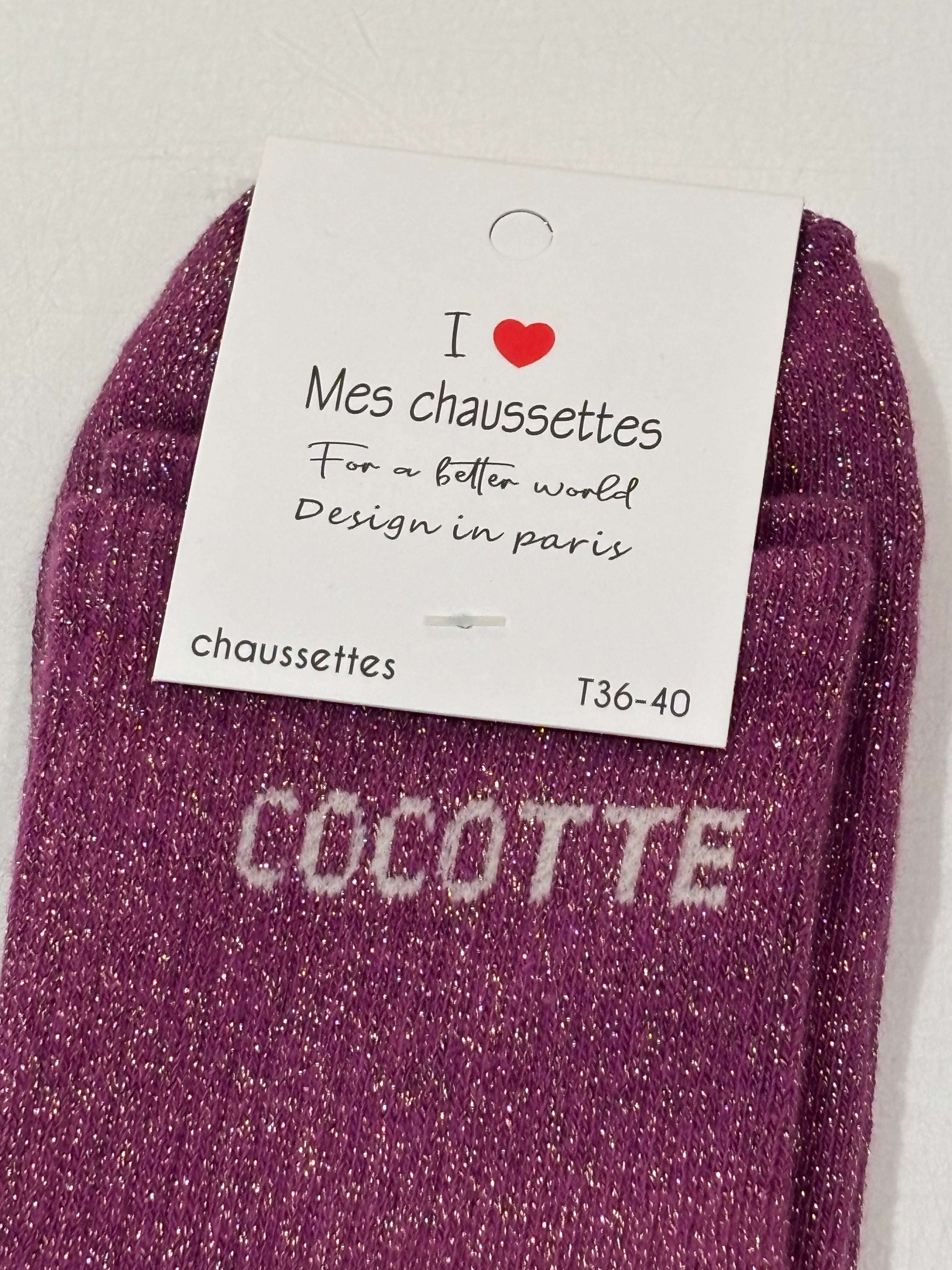 Chaussettes à paillettes violettes - Cocotte