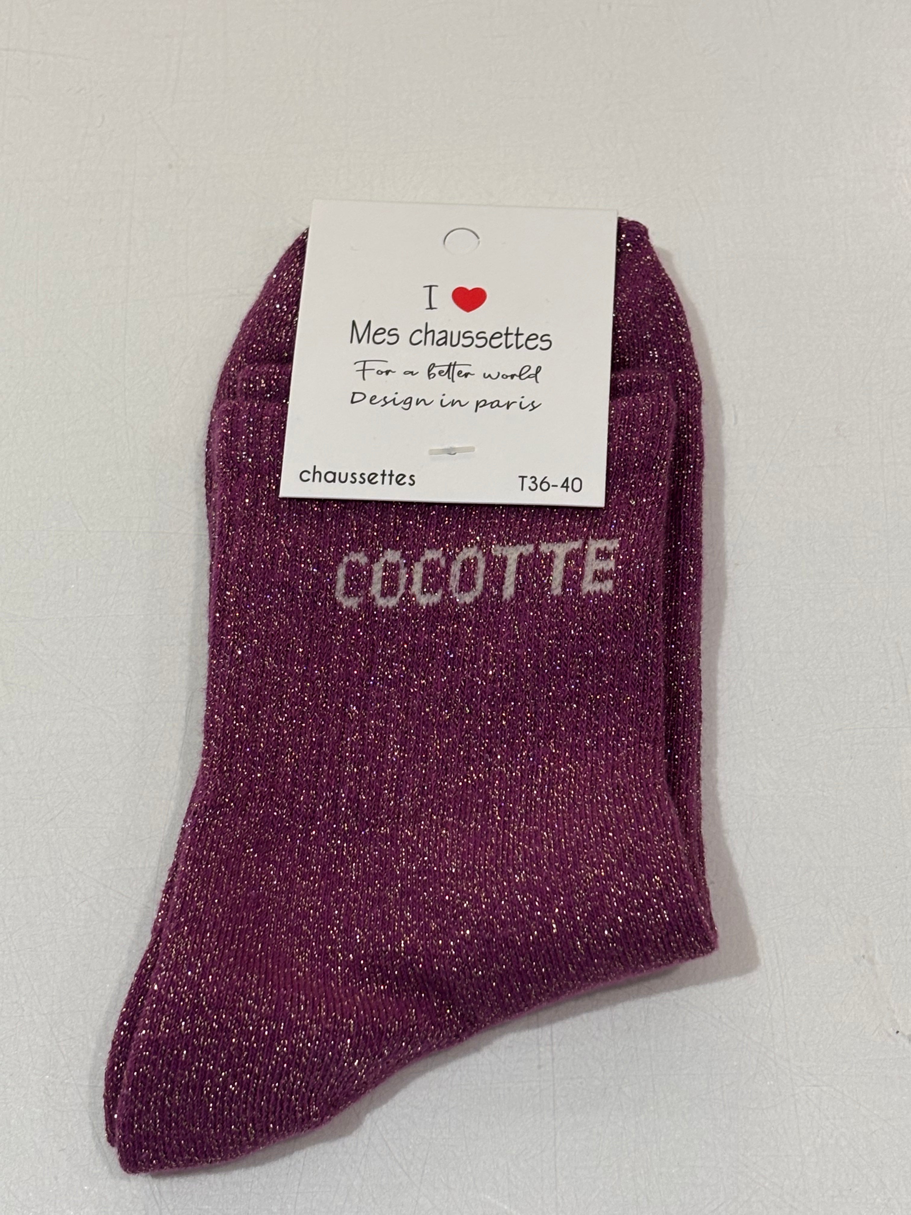 Chaussettes à paillettes violettes - Cocotte