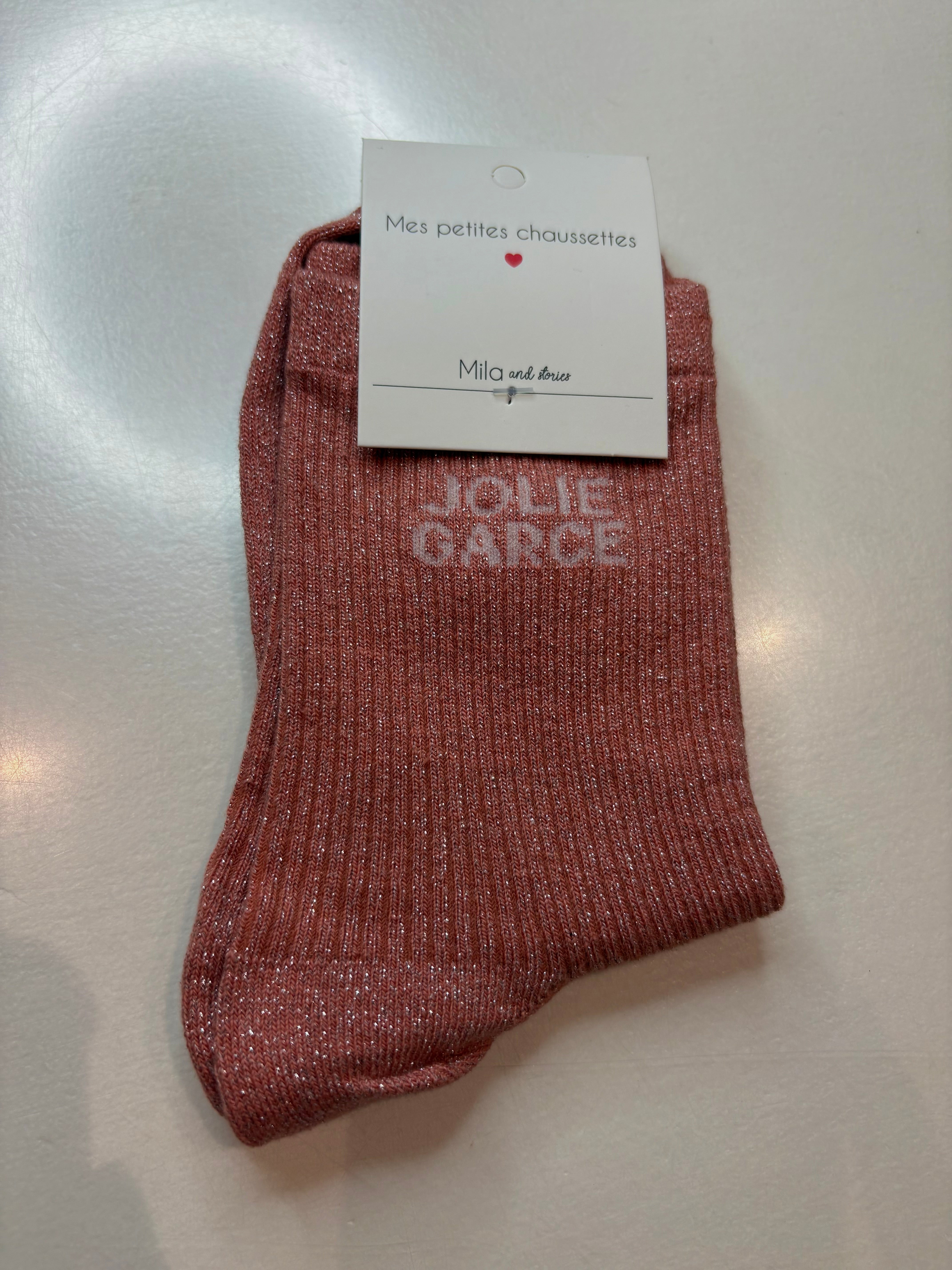 Chaussettes JOLIE GARCE à paillettes ROSE