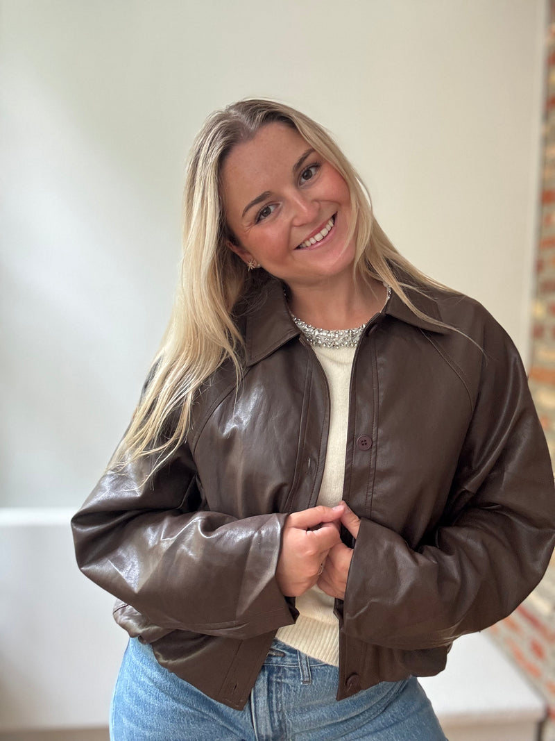 Veste simili cuir ADORÉE chocolat