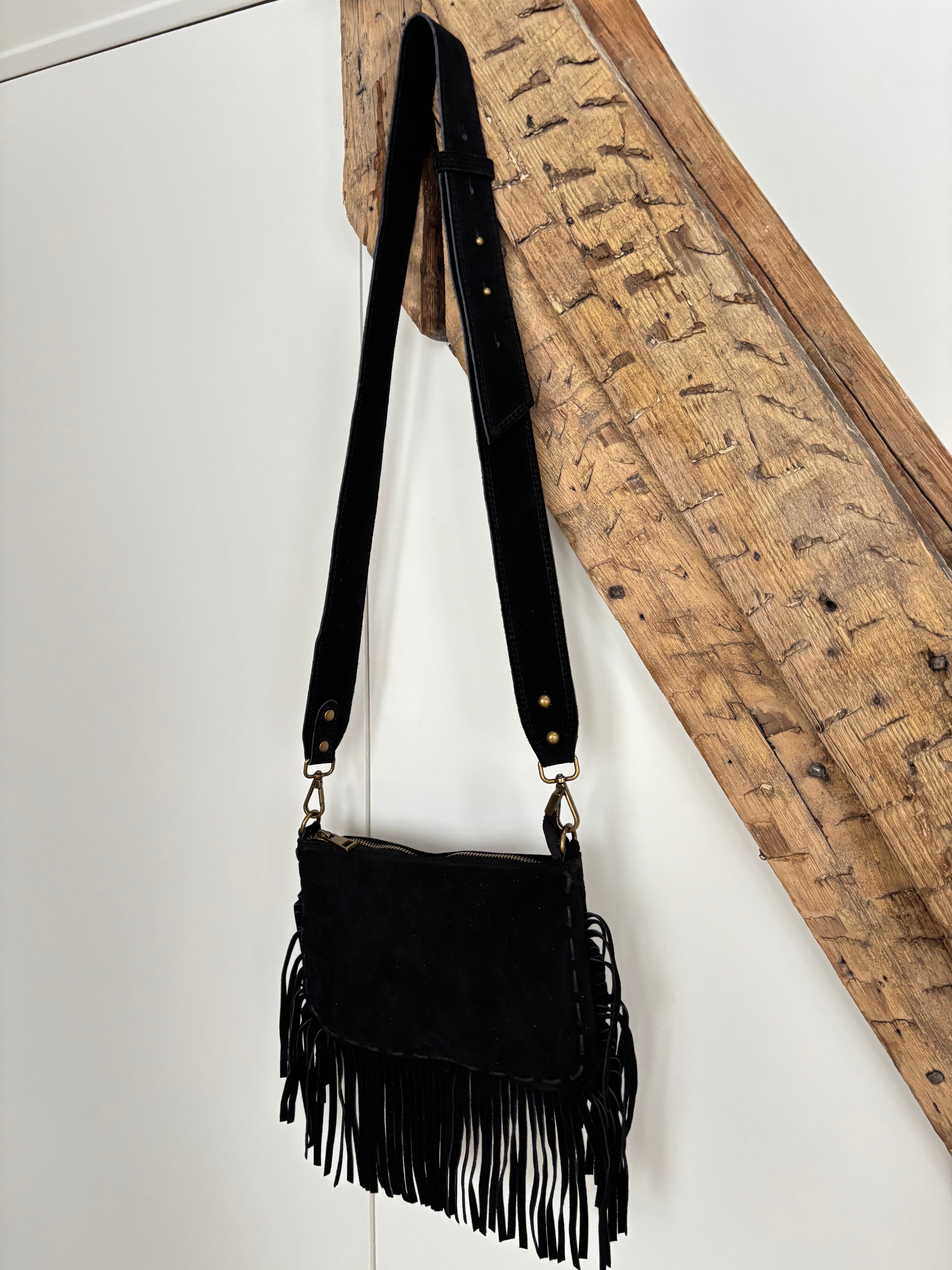 Sac bohème en cuir à franges - noir