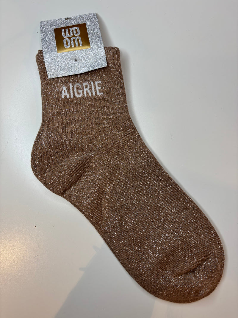 Chaussettes courtes à paillettes aigrie - taupe