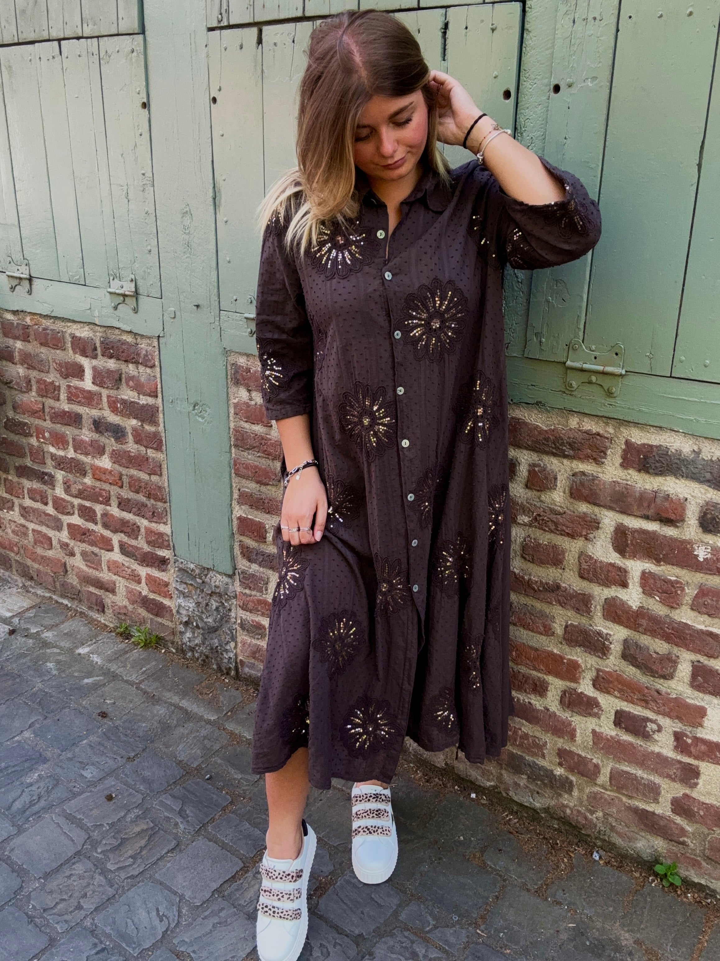 Robe longue marron
