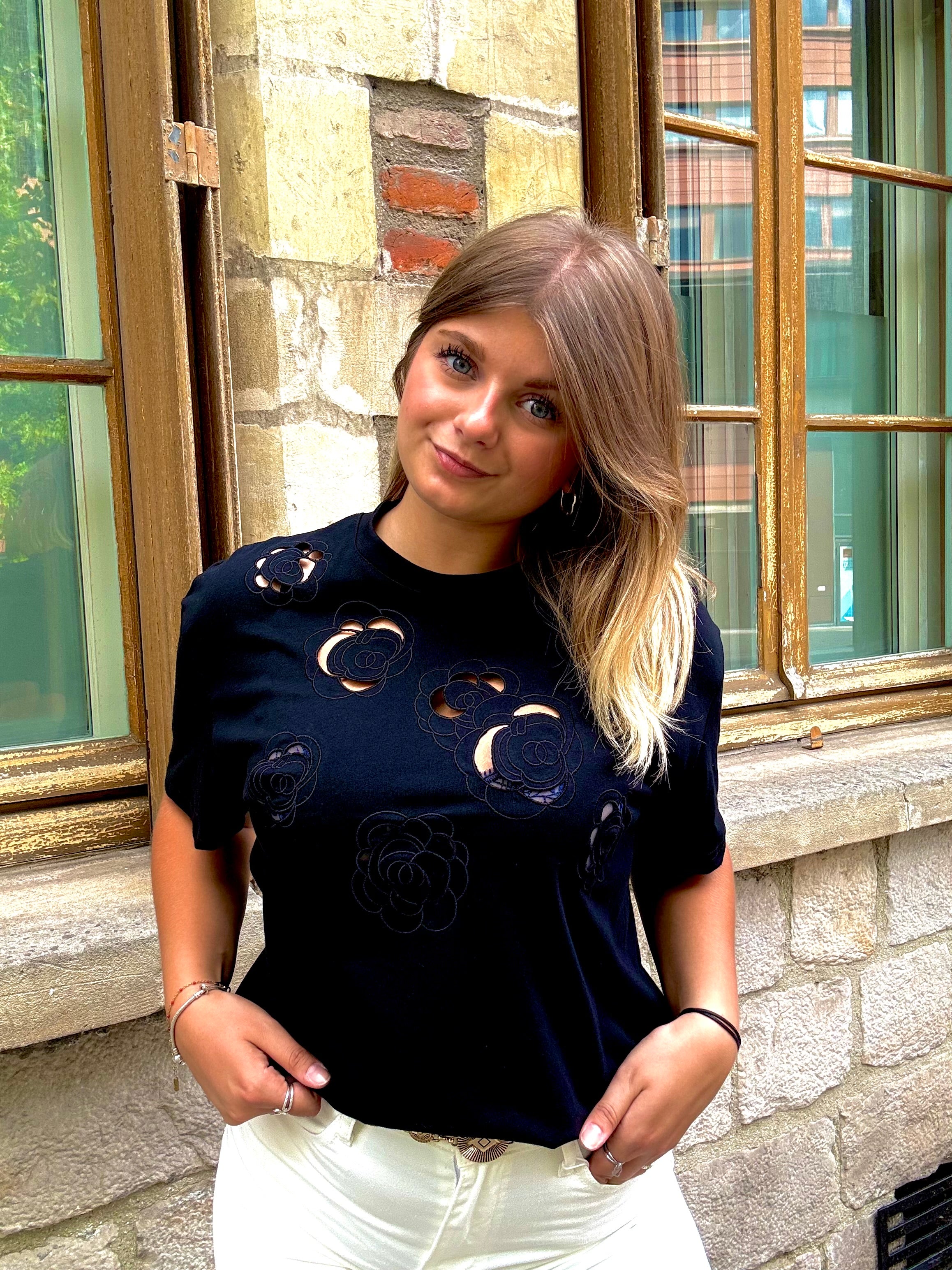 T-shirt Noir Fleuri
