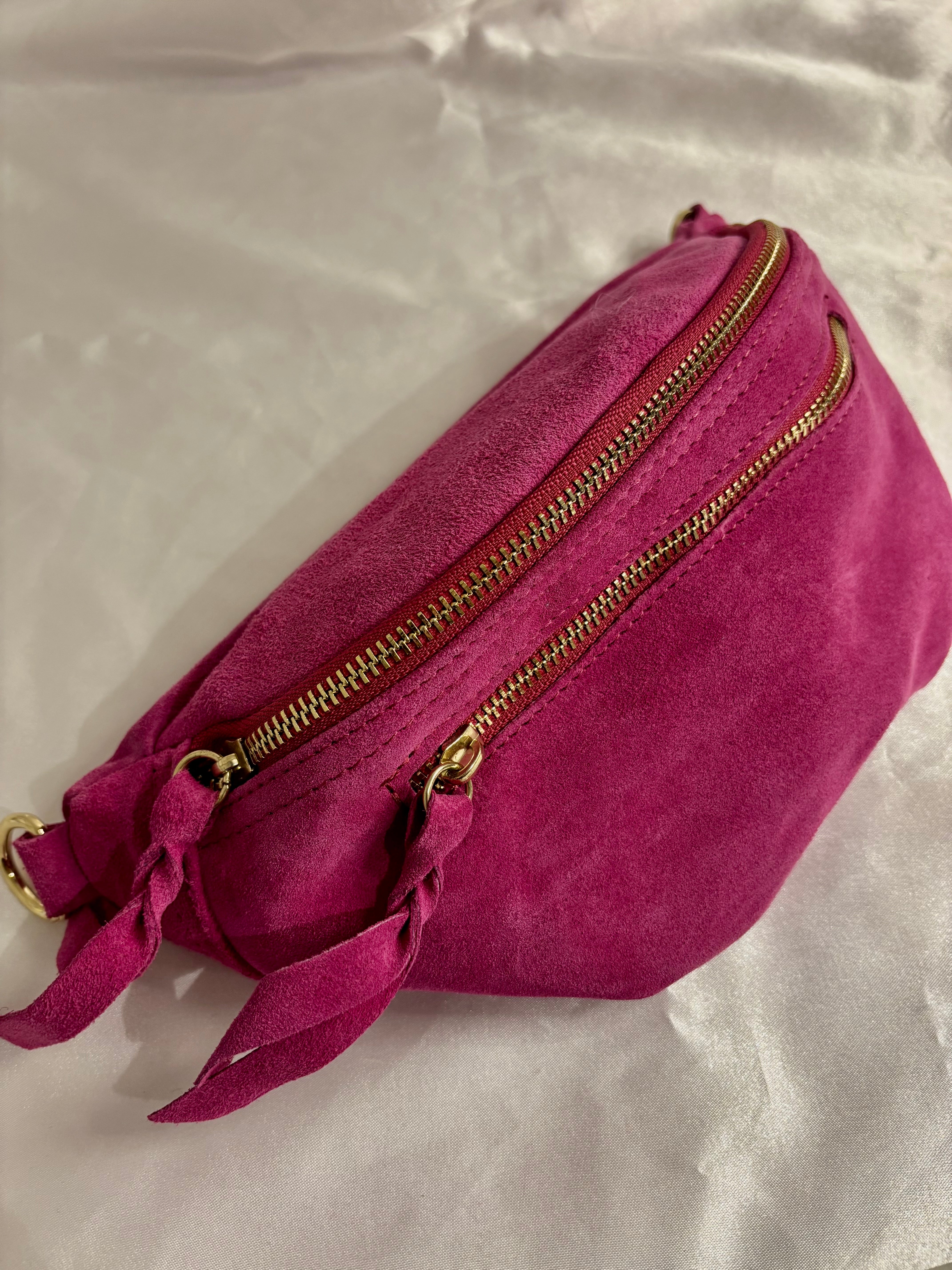 Sac banane rose fuchsia daim