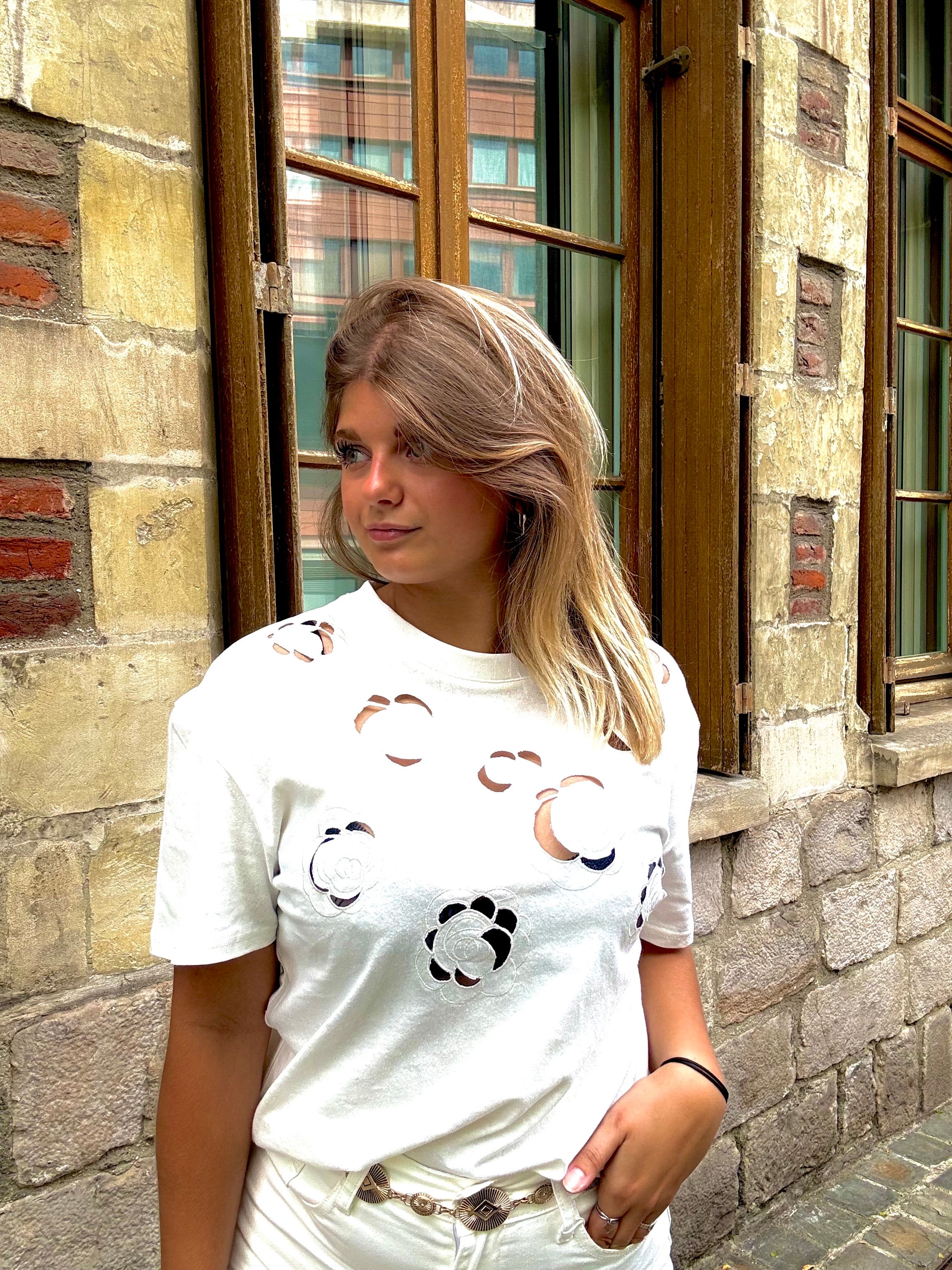 T-shirt Blanc Fleuri