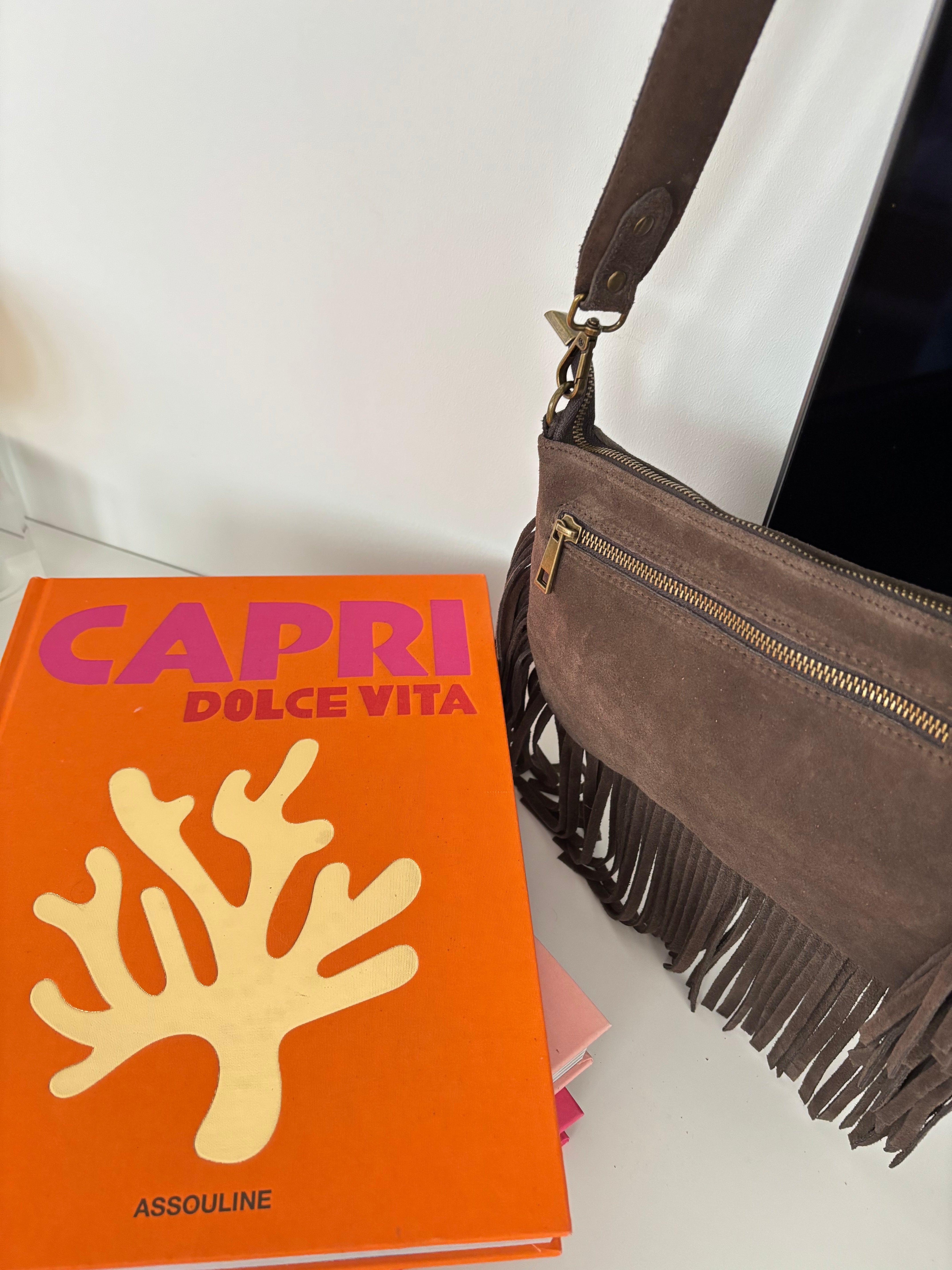 Sac bohème en cuir à franges - chocolat