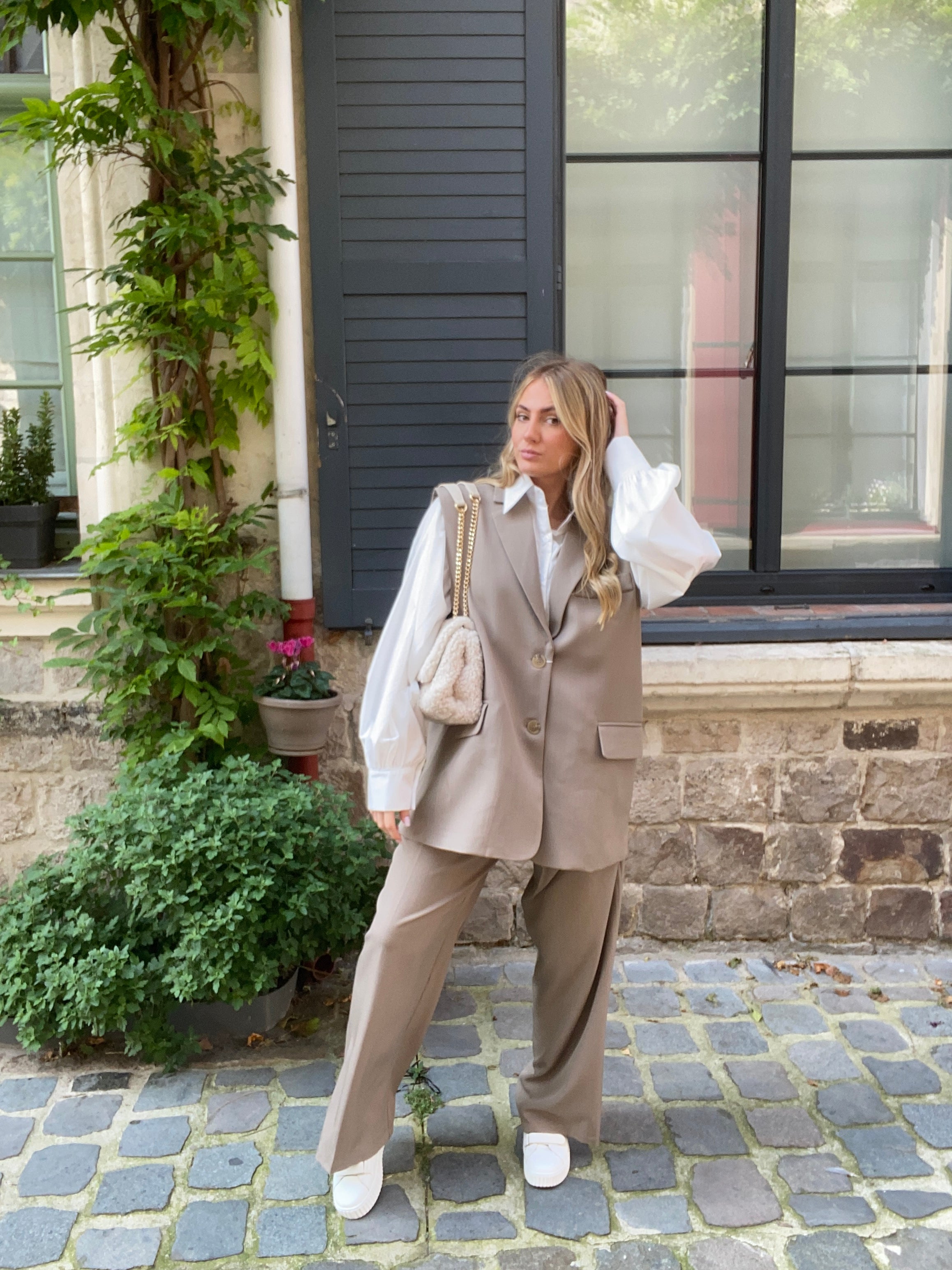 Veste tailleur sans manches TAUPE