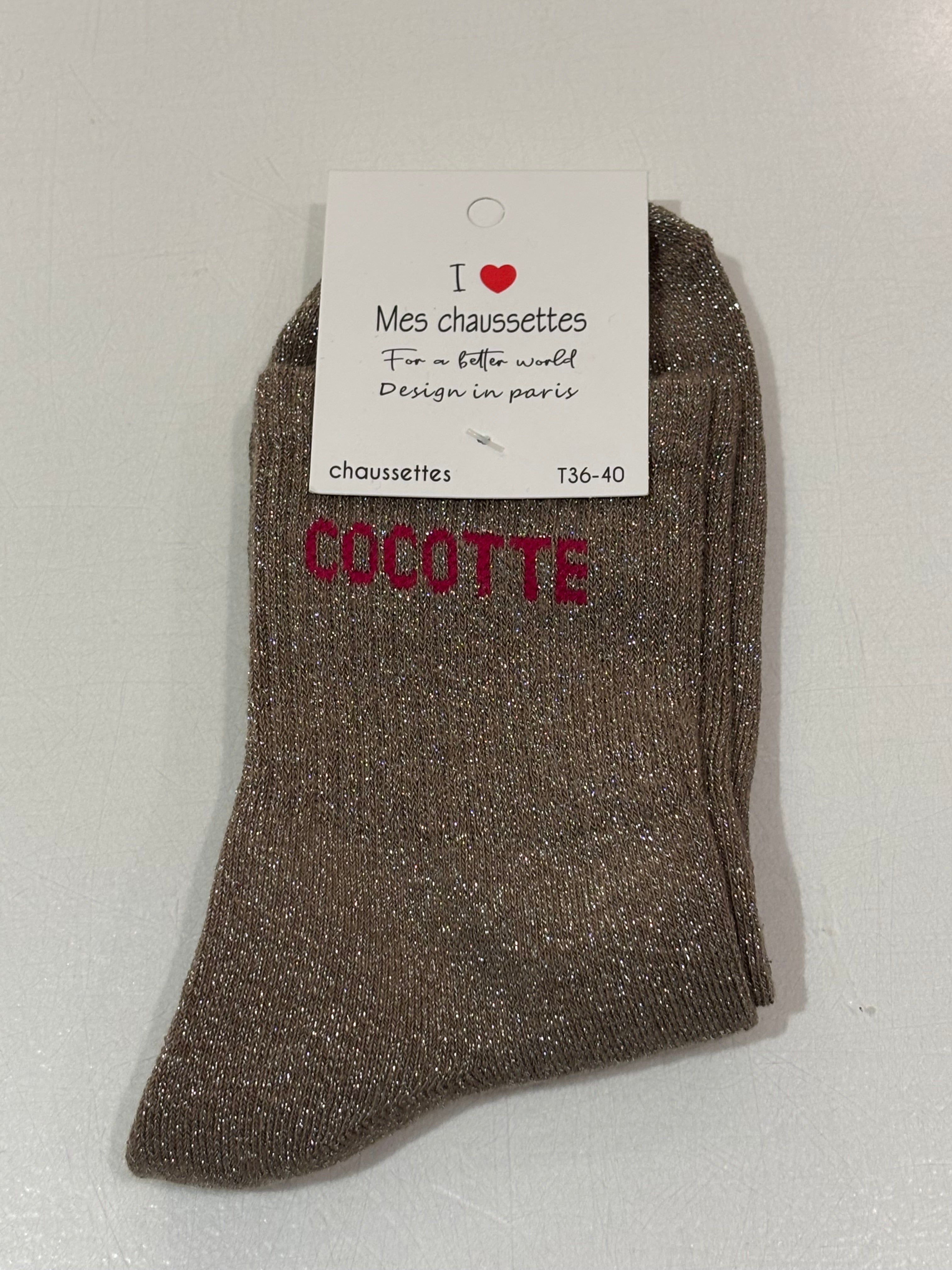 Chaussettes à paillettes taupes - Cocotte