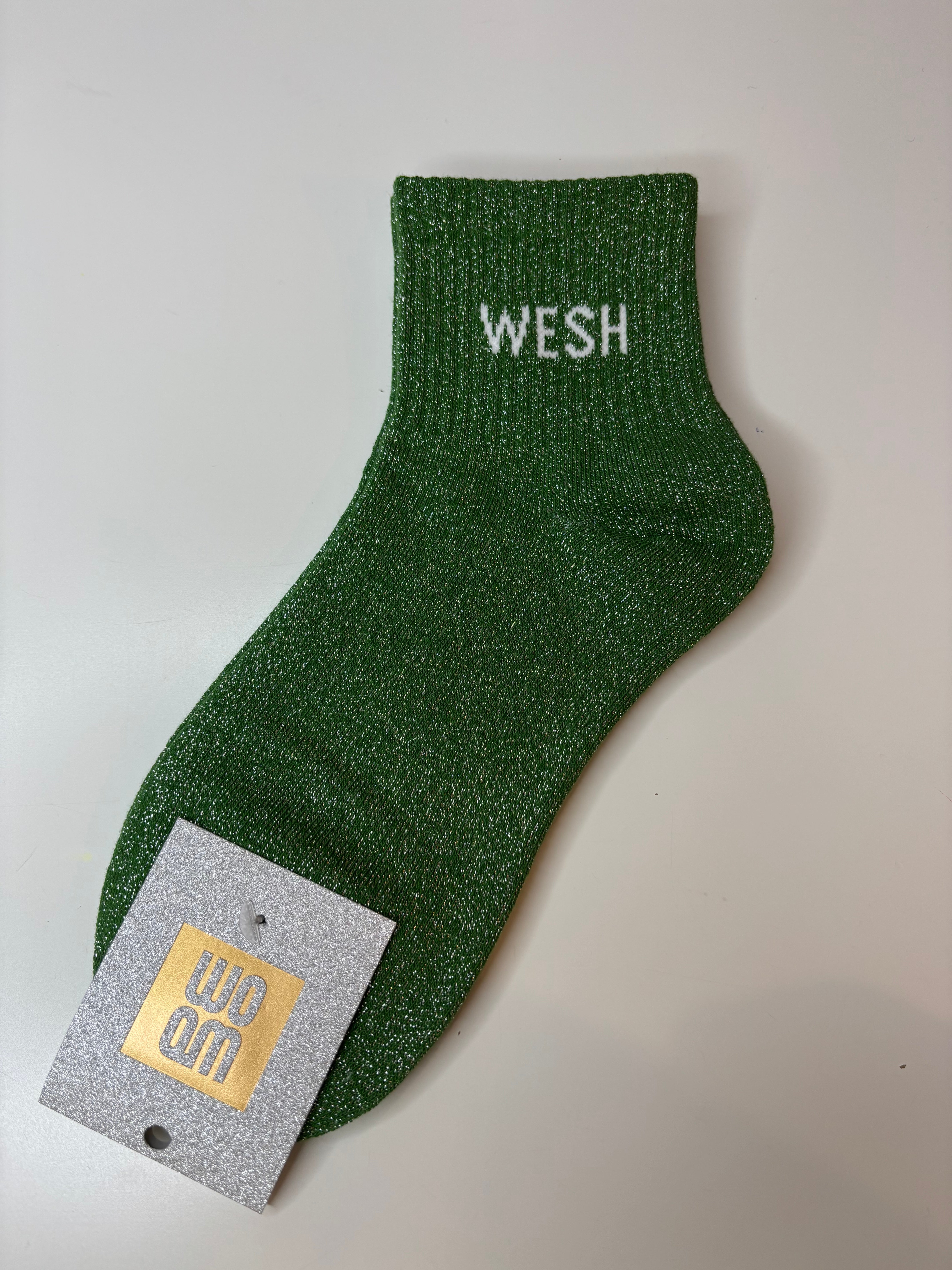 Chaussettes courtes à paillettes WESH - Matcha glitter