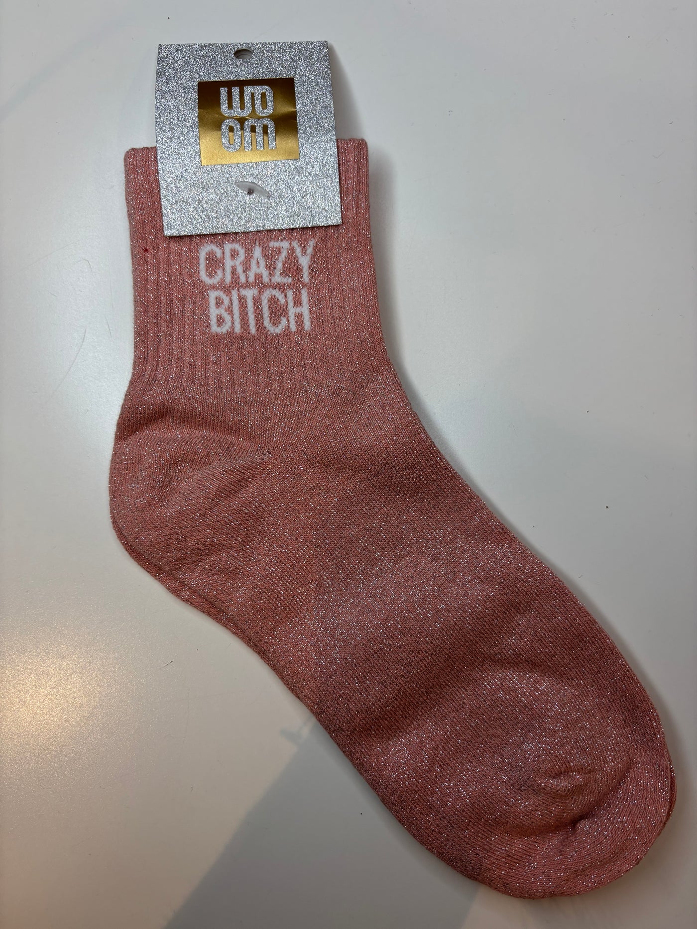 Chaussettes courtes à paillettes crazy bitch - rose