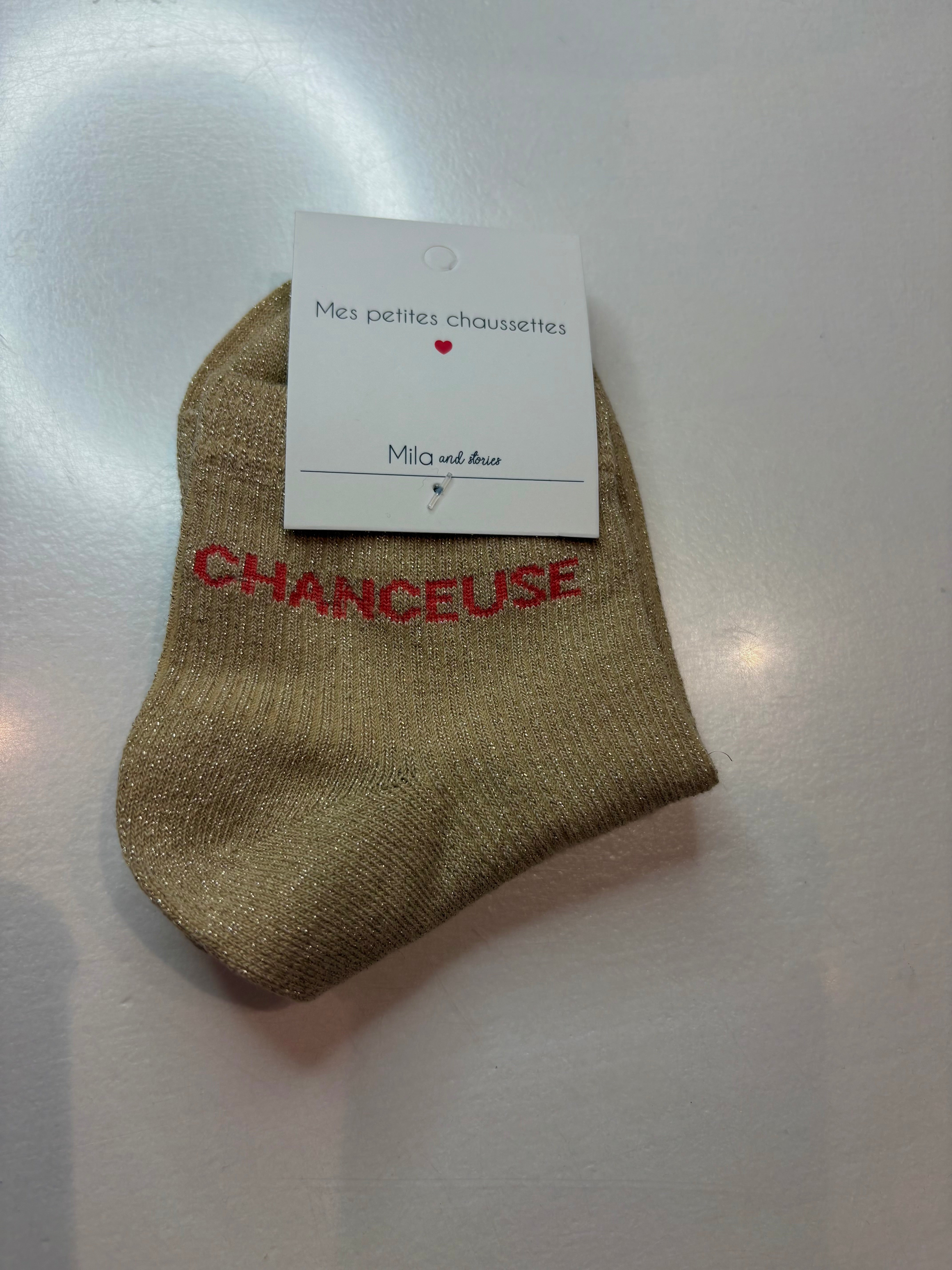 Chaussettes courtes CHANCEUSE à paillettes BEIGES