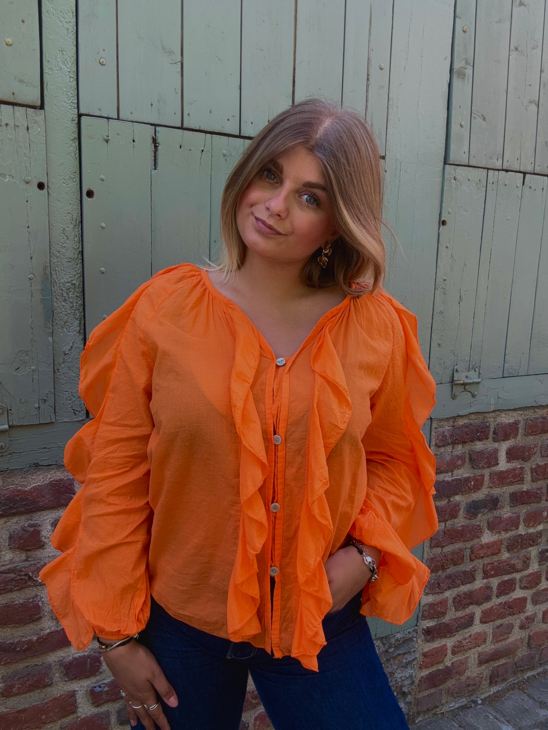 Blouse à Volants orange Sulfureuse