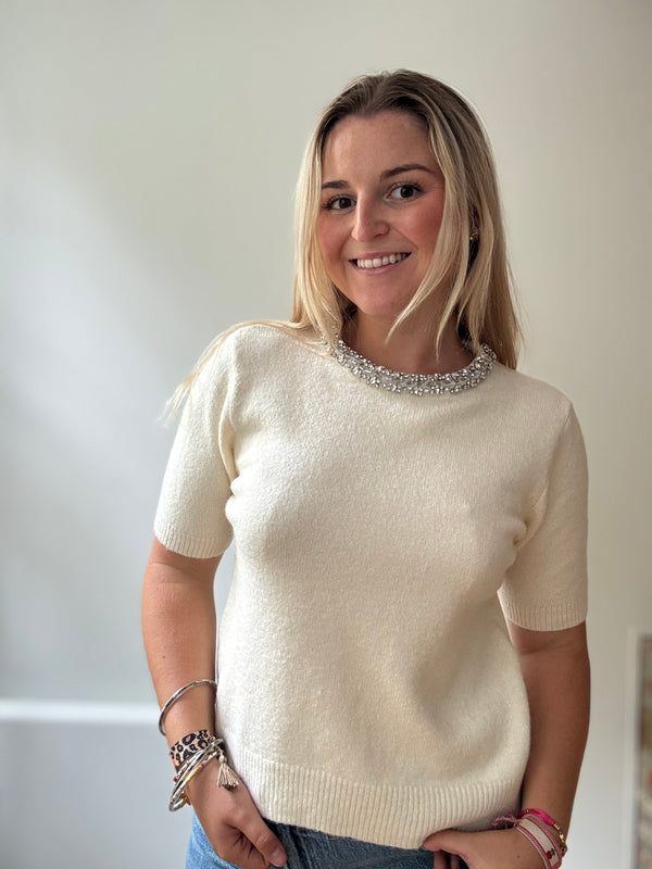 Pull STRASS écru