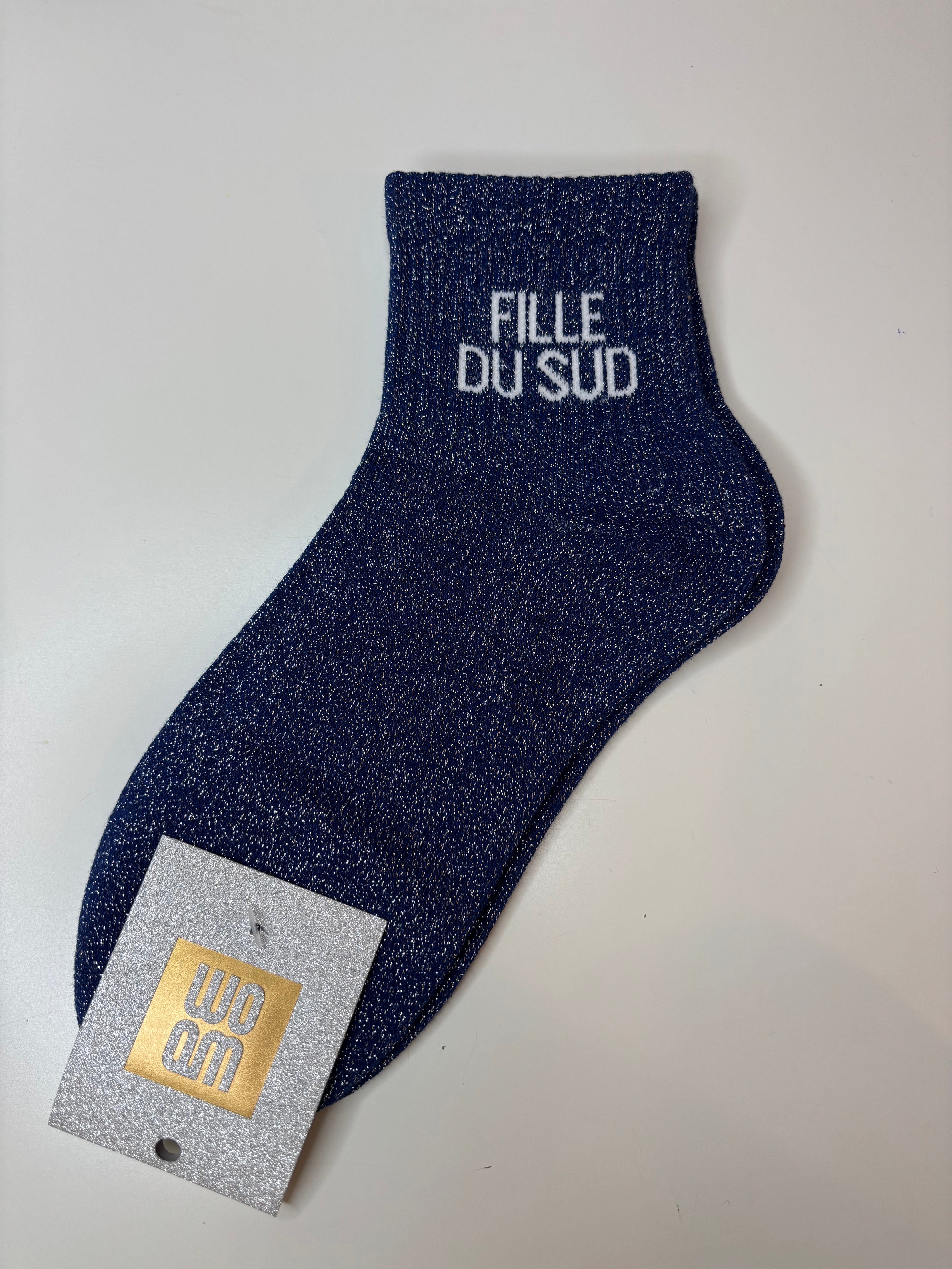 Chaussettes courtes à paillettes FILLE DU SUD - bleu marine