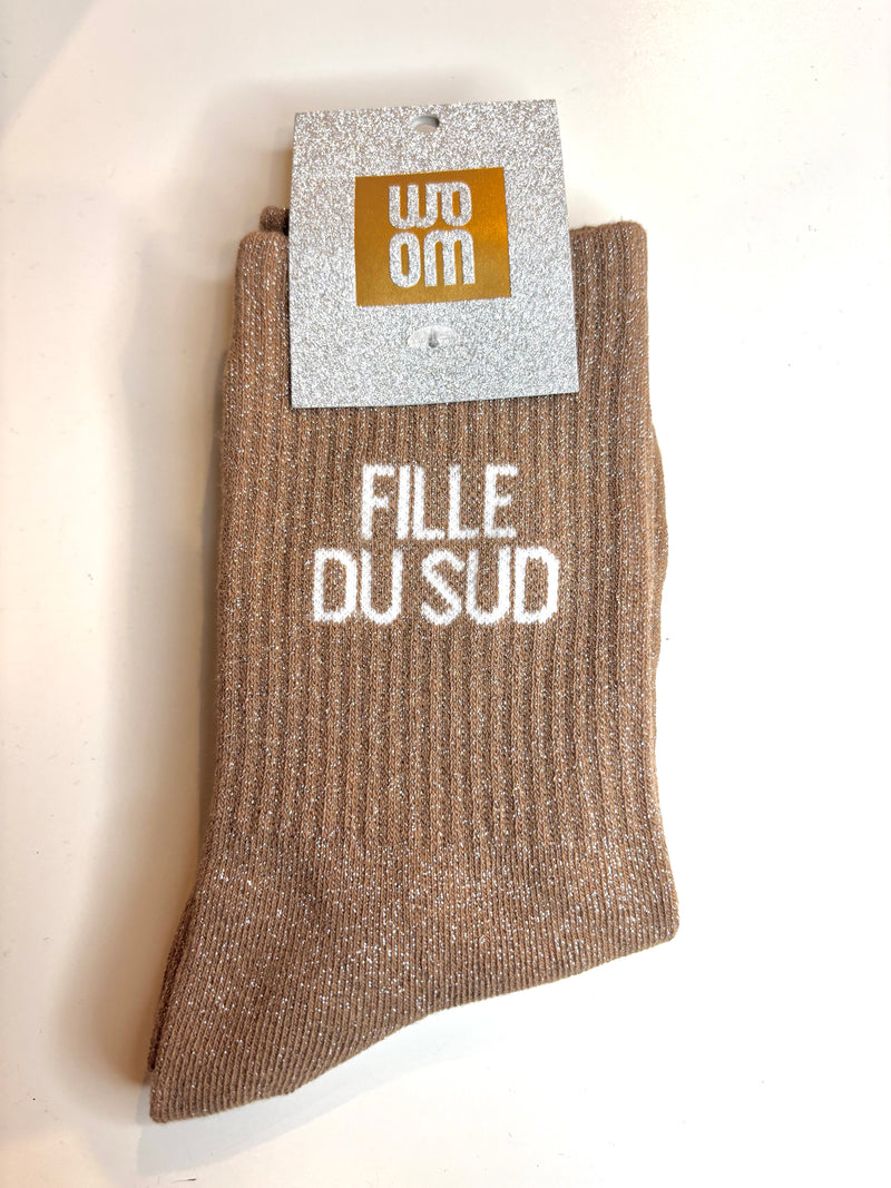 Chaussettes à paillettes fille du sud - taupe