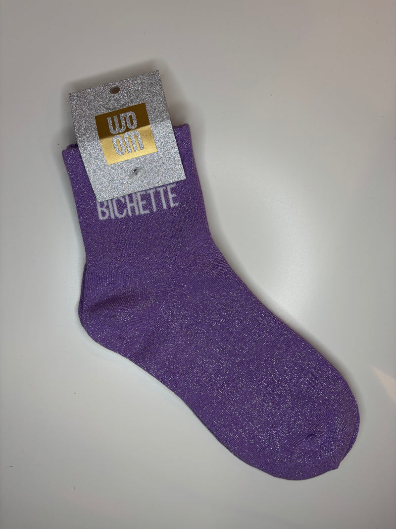 Chaussettes courtes à paillettes bichette - mauve