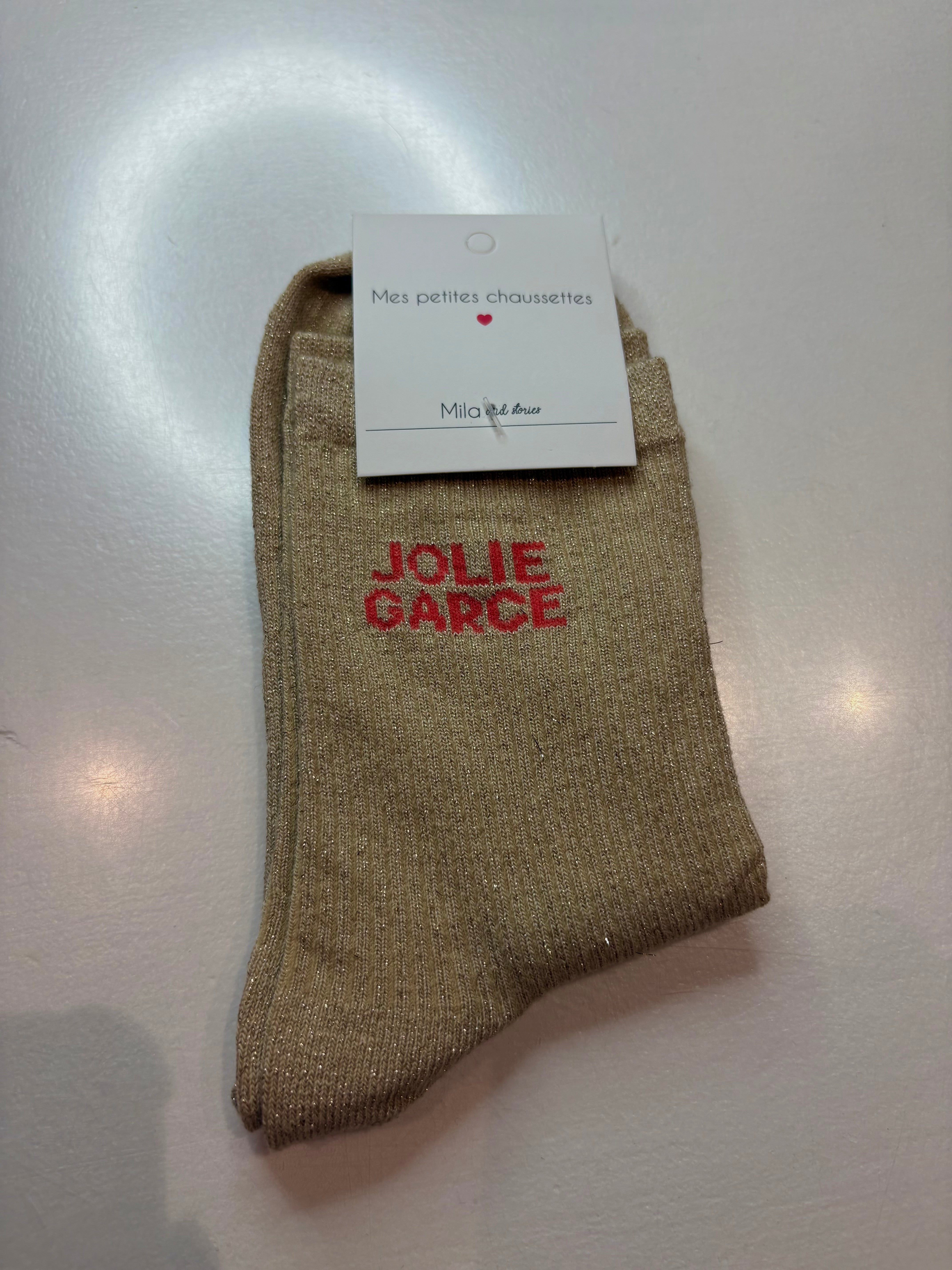 Chaussettes JOLIE GARCE à paillettes BEIGE