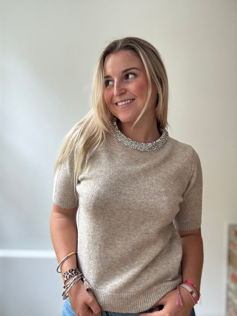 Pull STRASS taupe