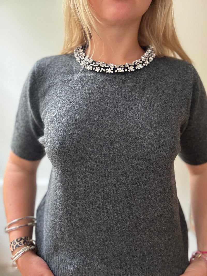 Pull STRASS gris foncé