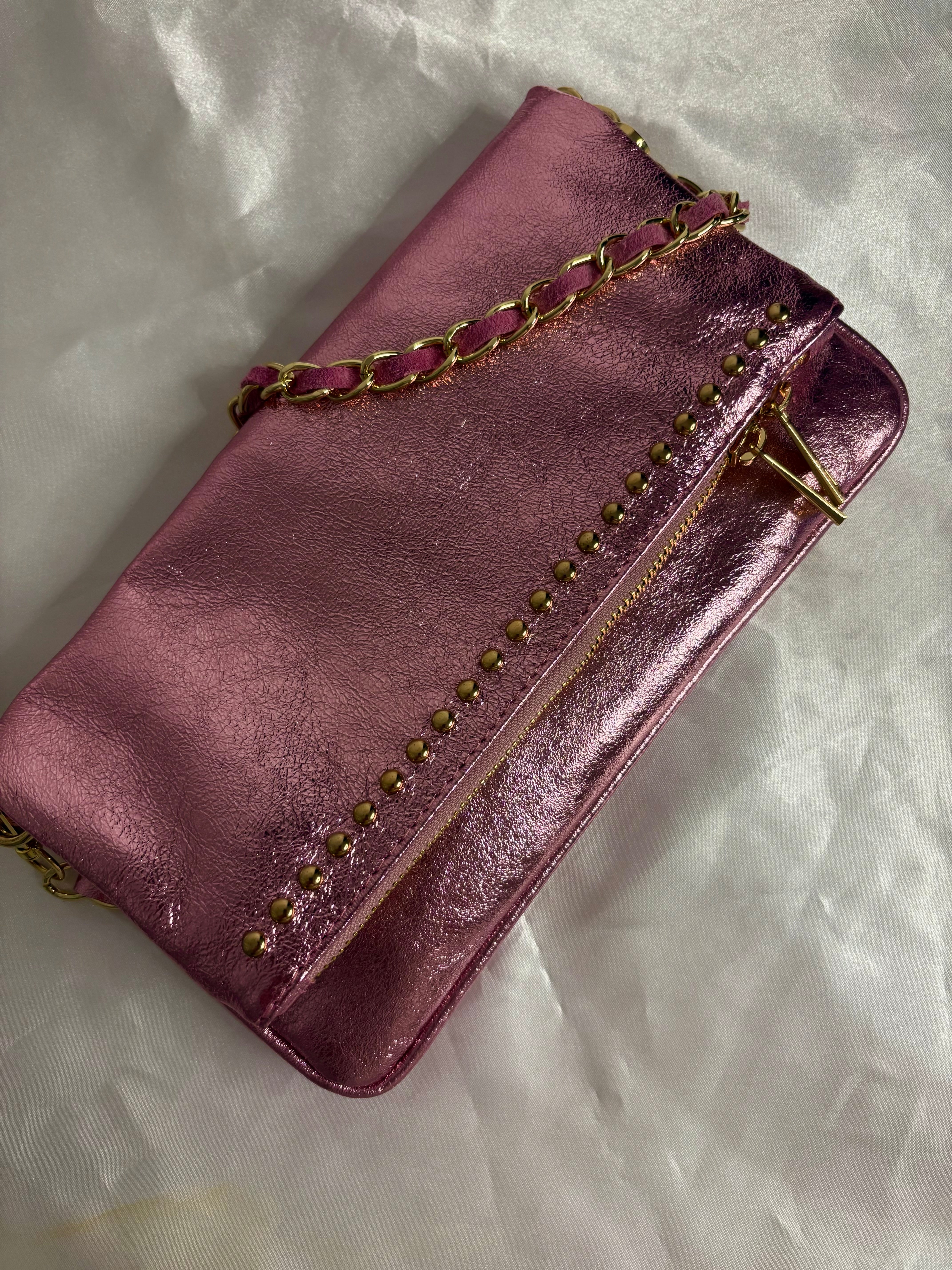 Sac pochette rose irisé