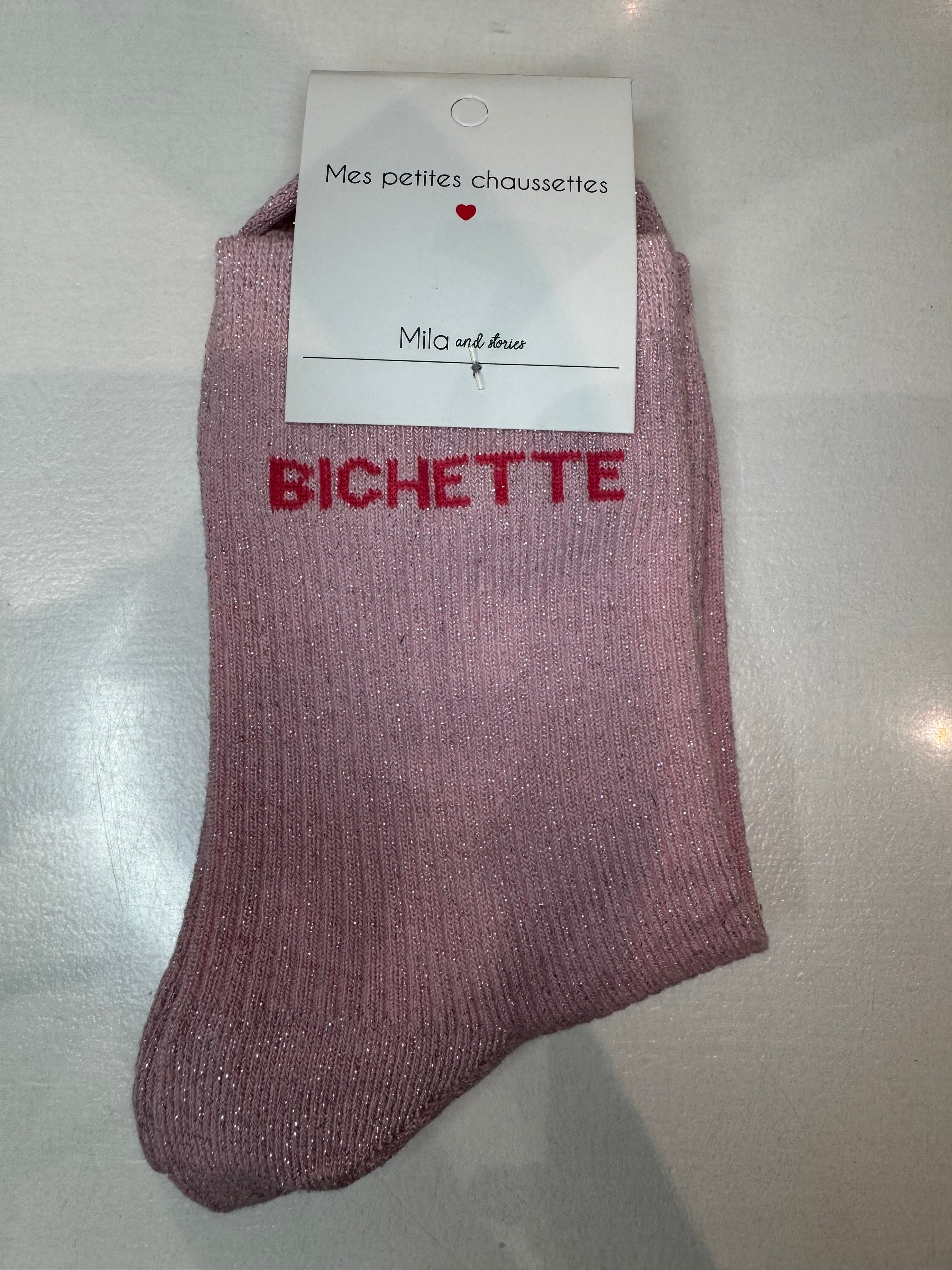 Chaussettes BICHETTE à paillettes ROSE
