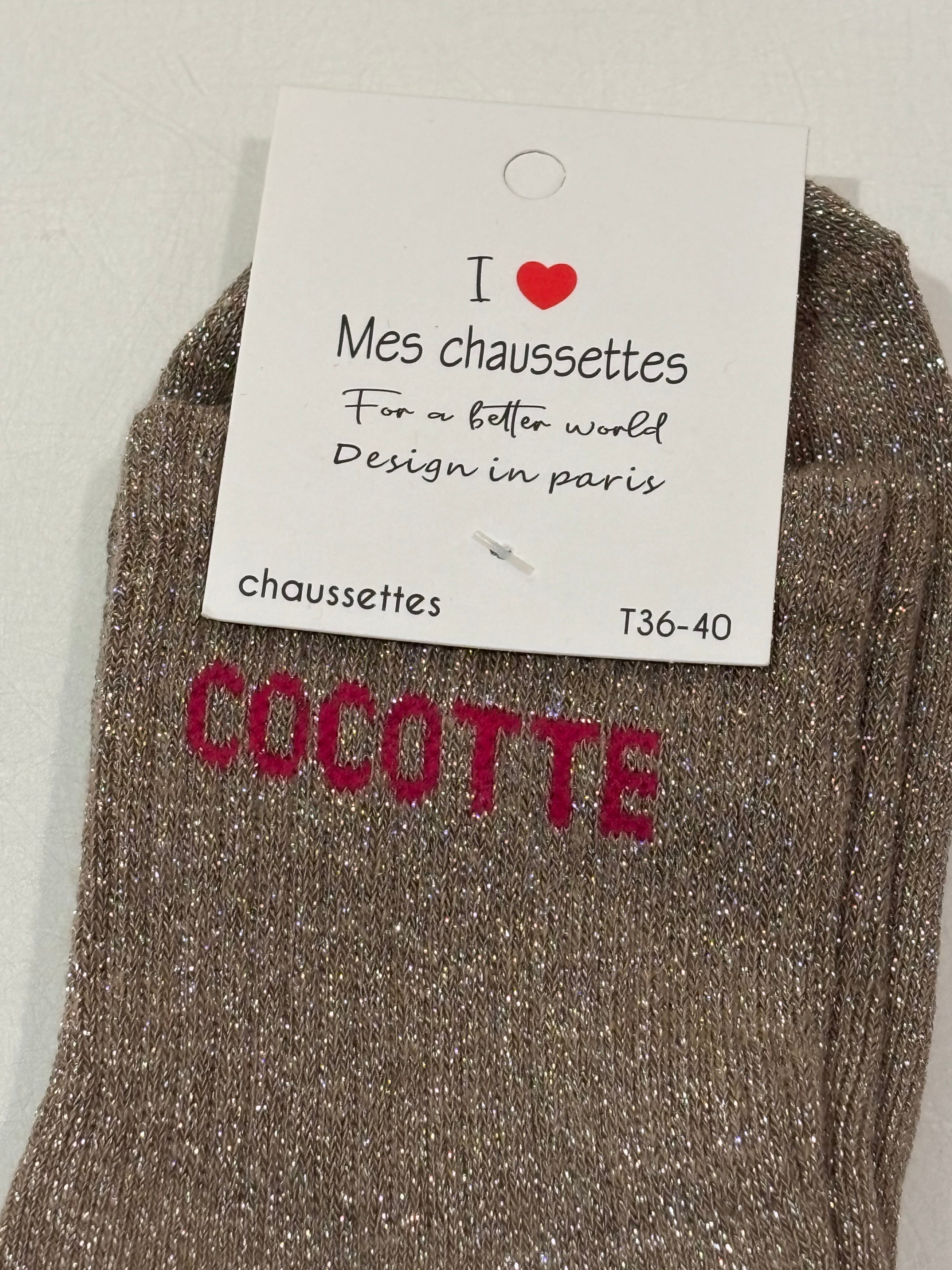 Chaussettes à paillettes taupes - Cocotte