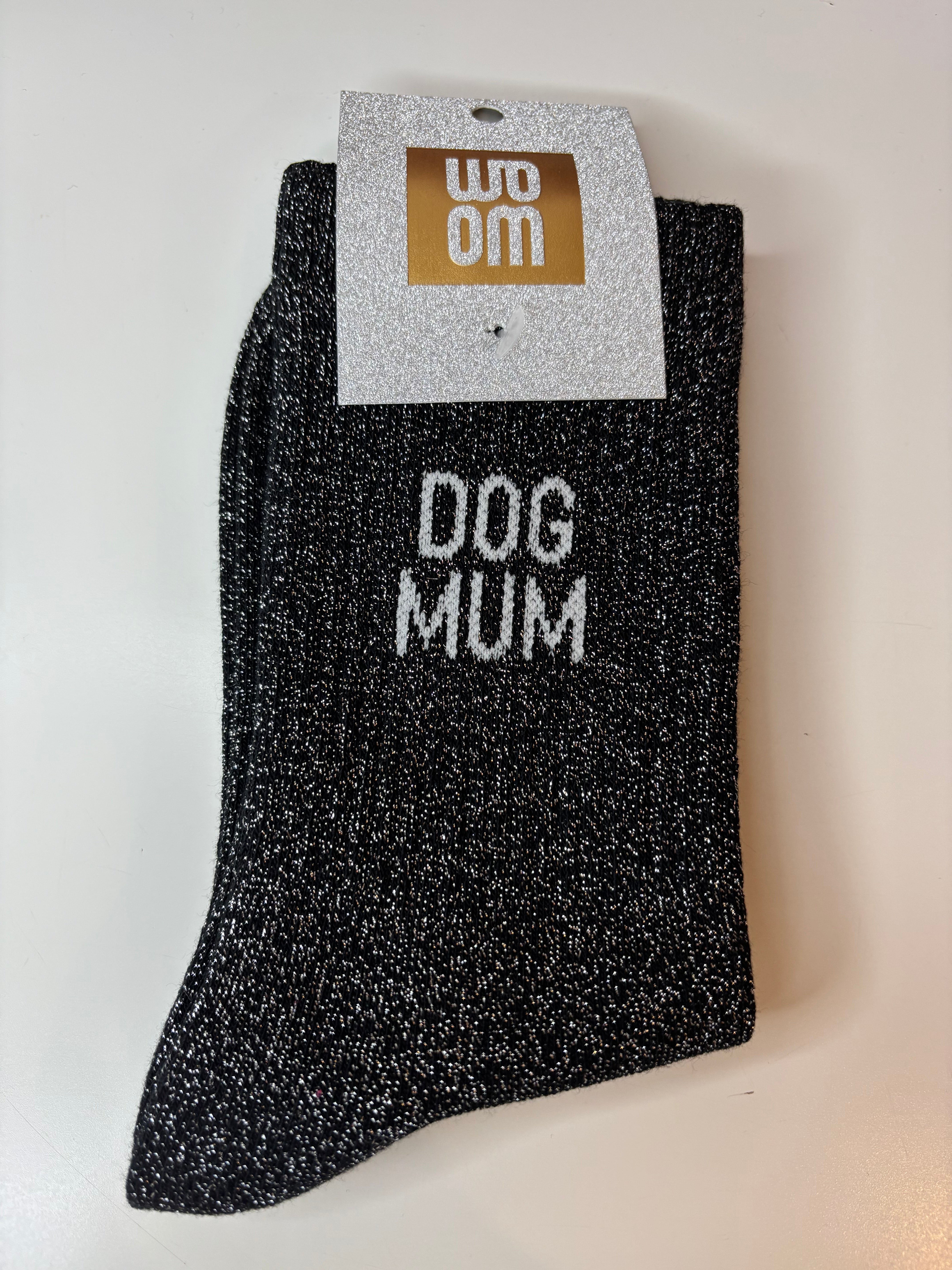 Chaussettes à paillettes noires - dog mum