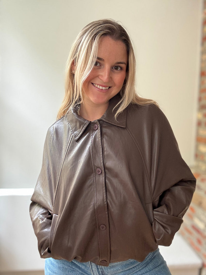 Veste simili cuir ADORÉE chocolat