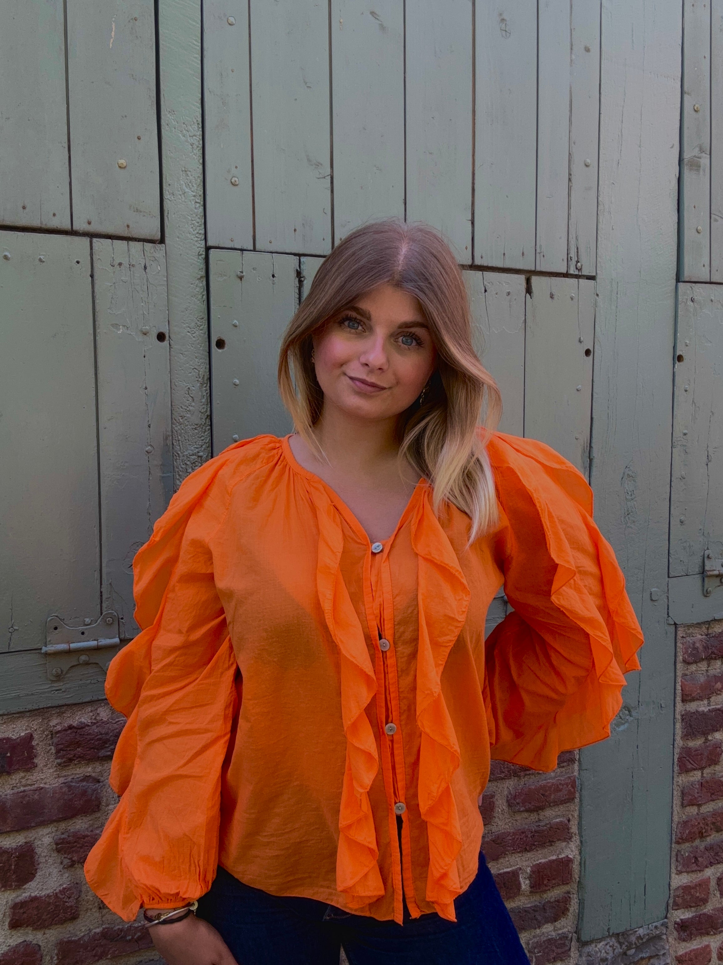 Blouse à Volants orange Sulfureuse