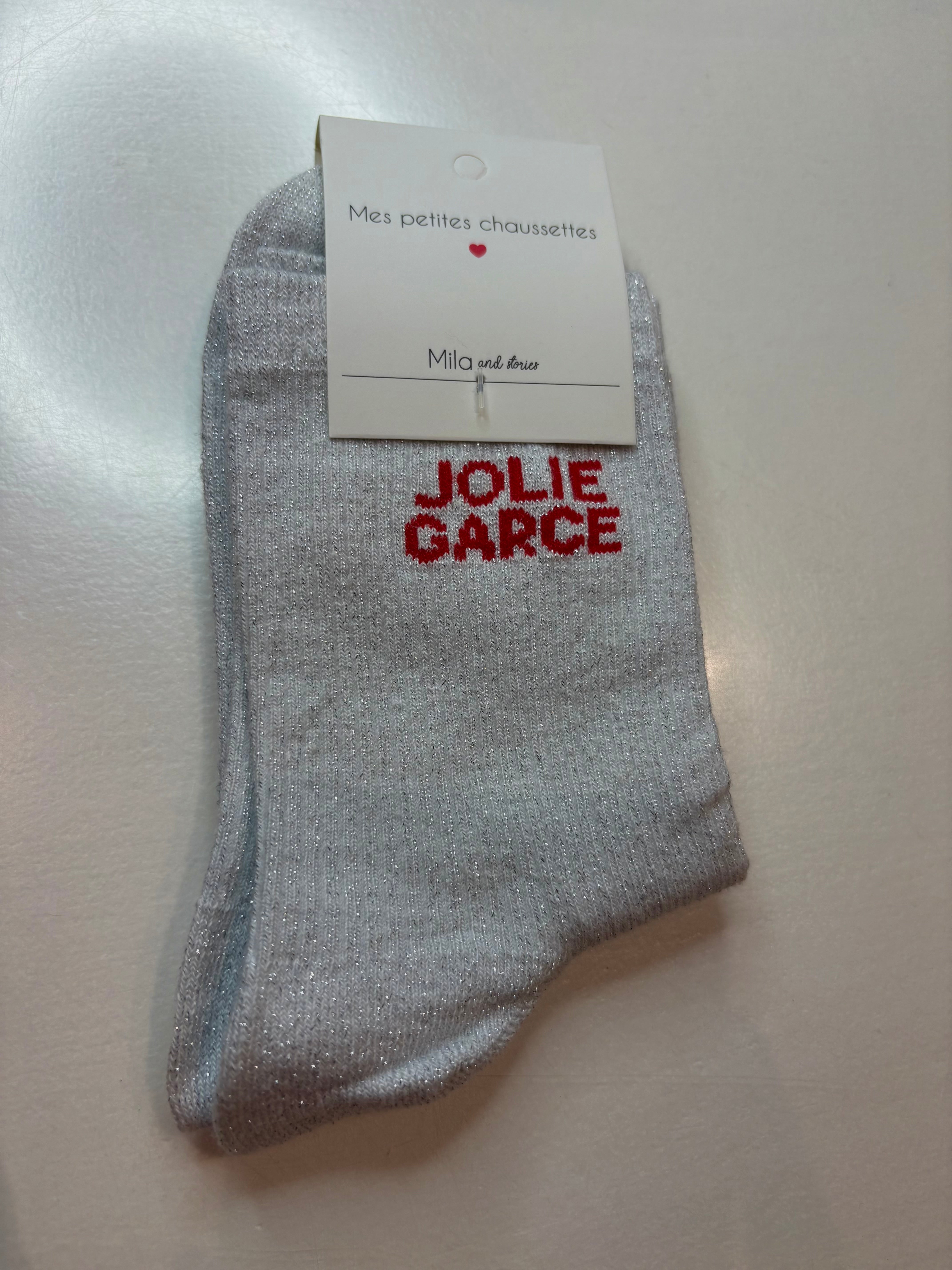Chaussettes JOLIE GARCE à paillettes BLANCHE