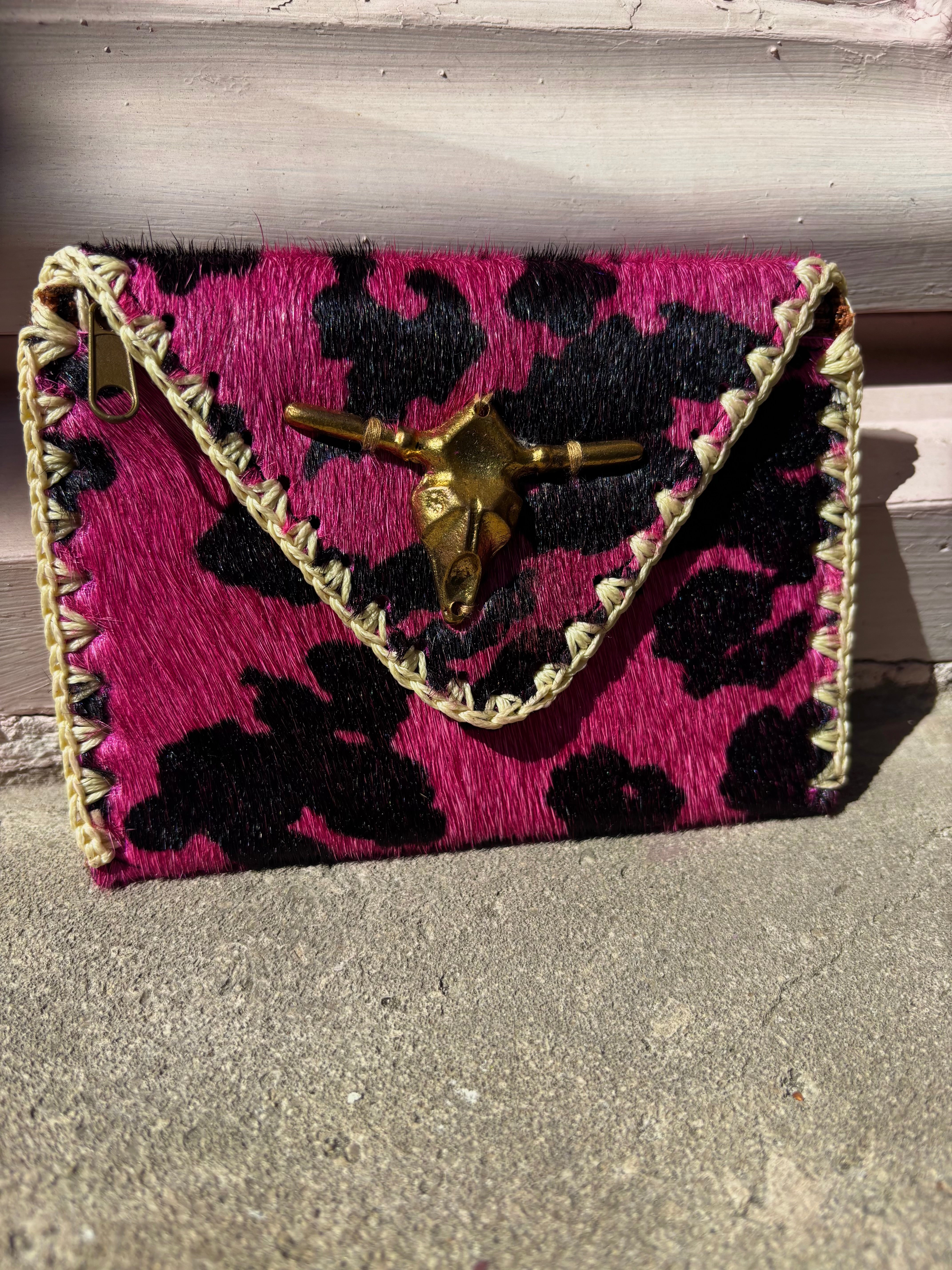 Porte monnaie à zip rose et noir