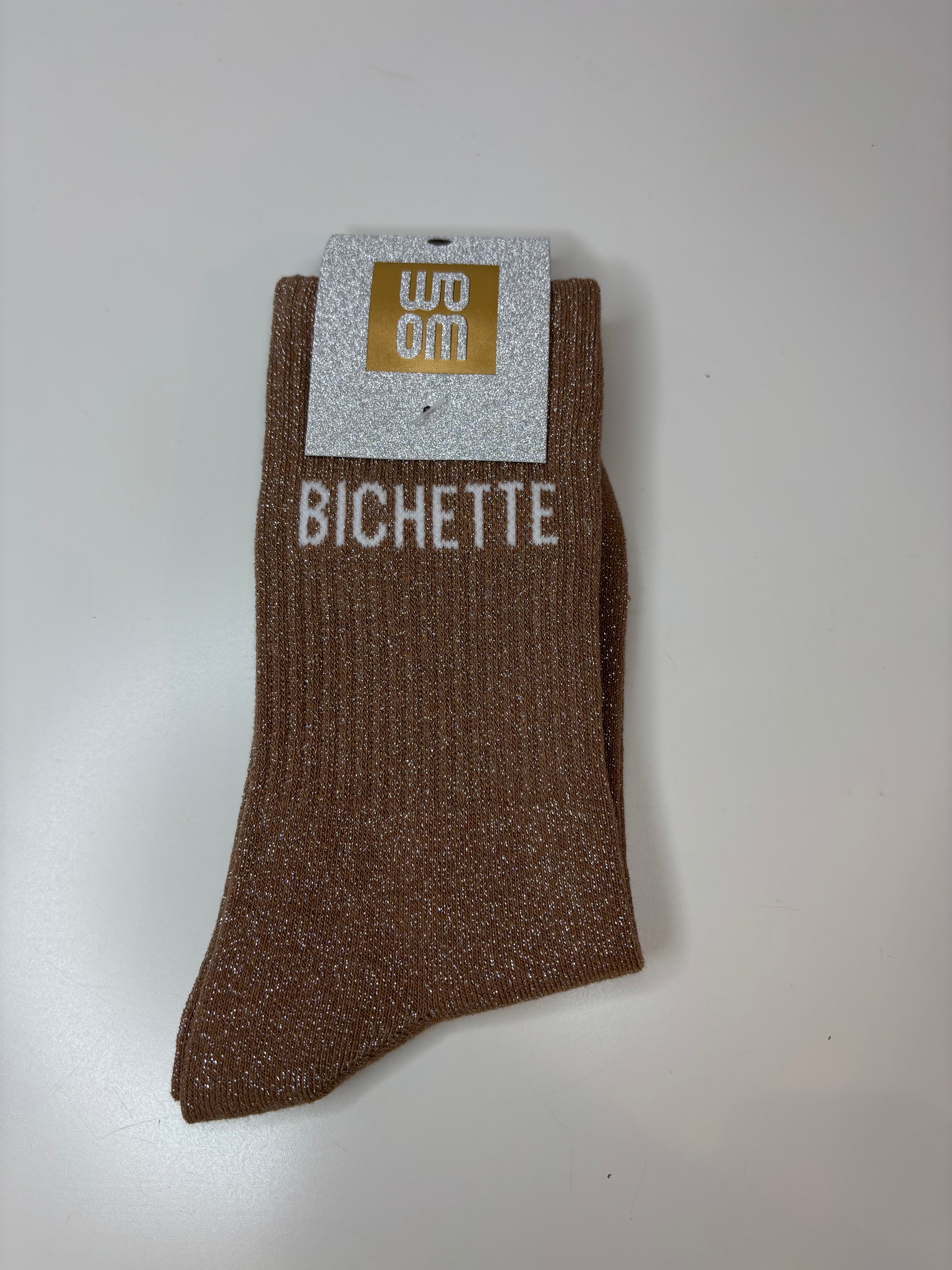 Chaussettes à paillettes BICHETTE - taupe