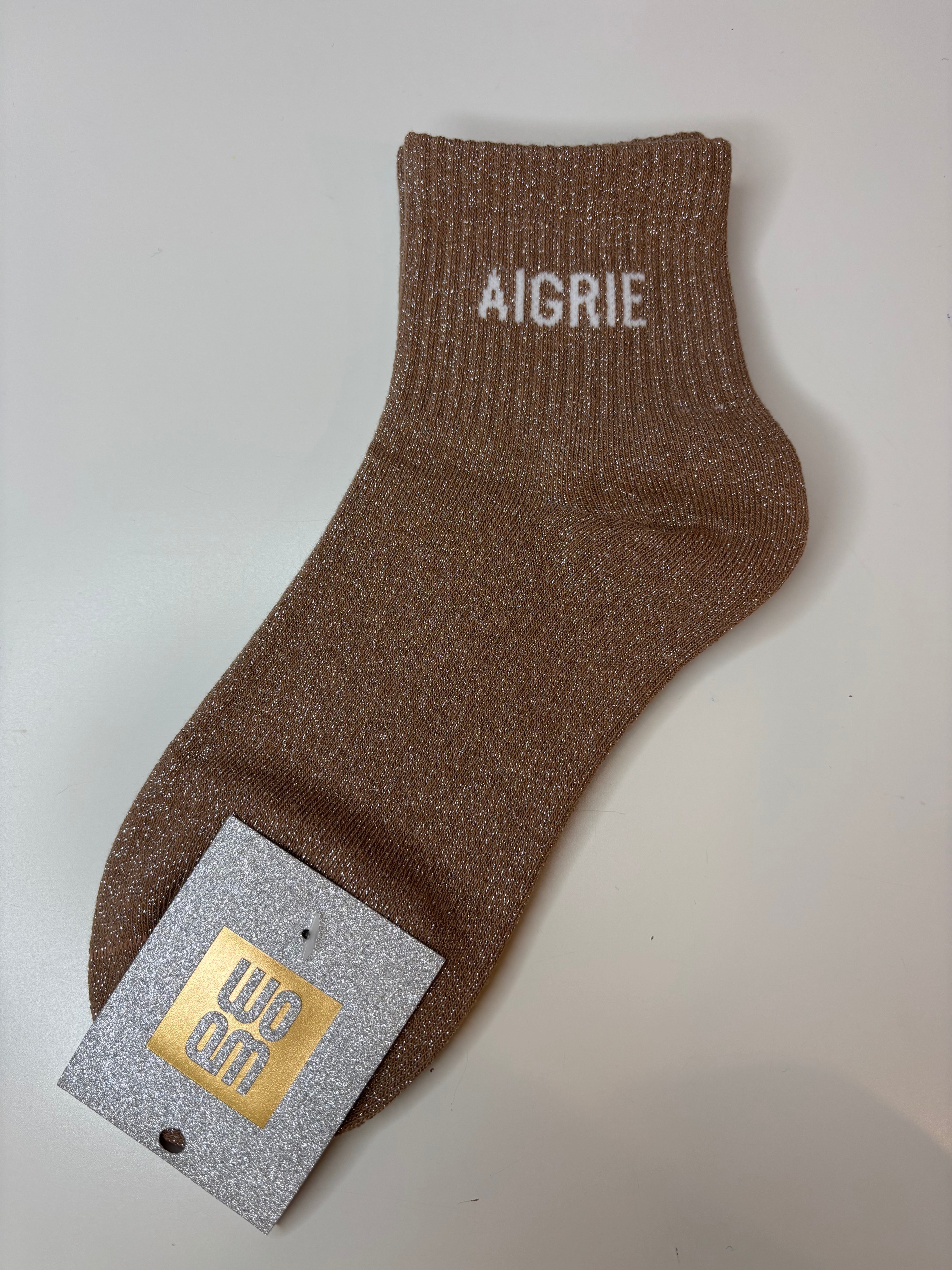 Chaussettes courtes à paillettes AIGRIE - taupe