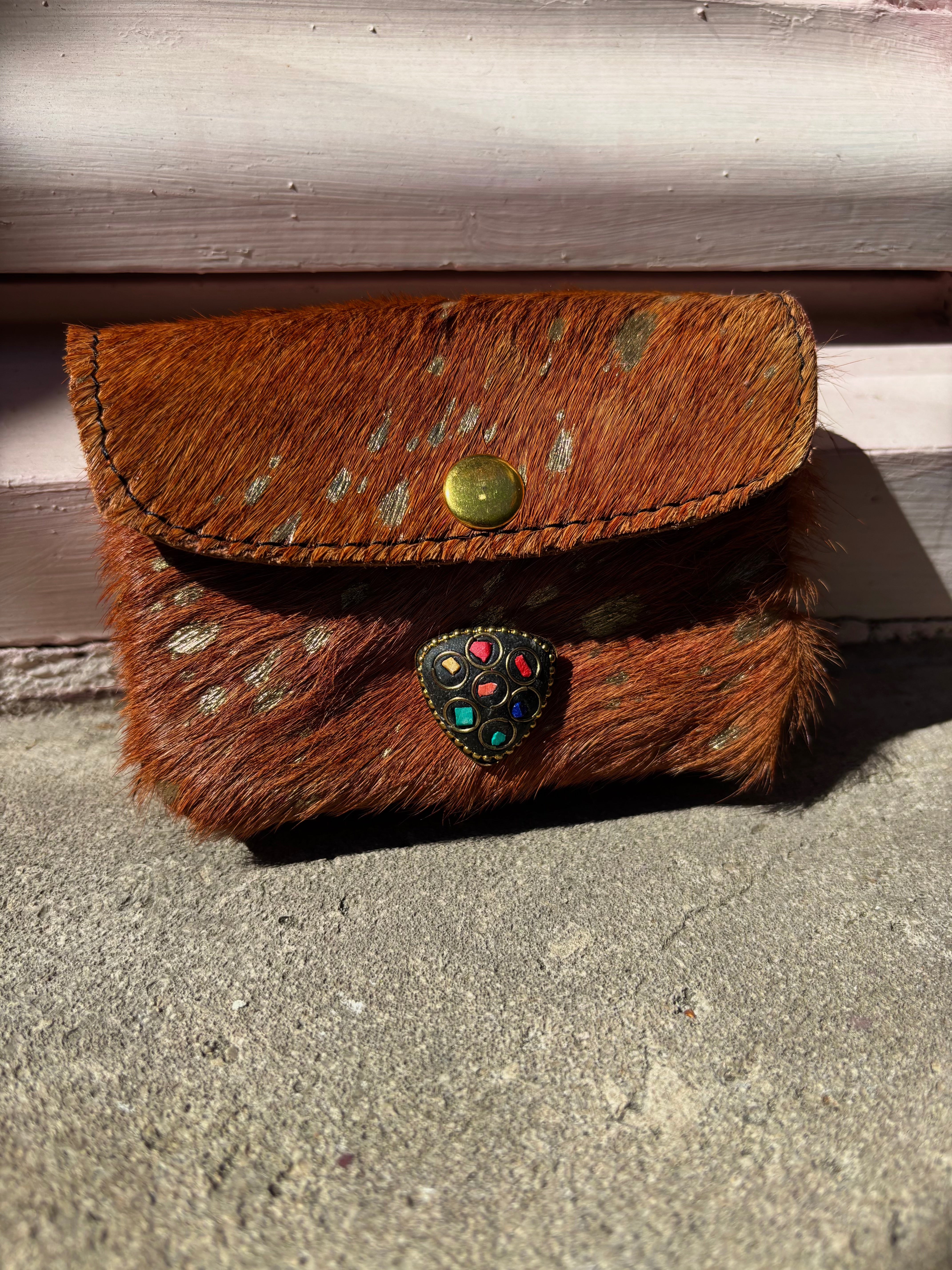 Porte cartes double poche à zip chocolat