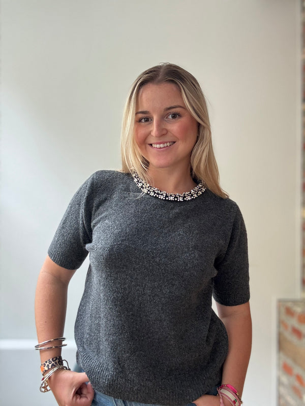 Pull STRASS gris foncé