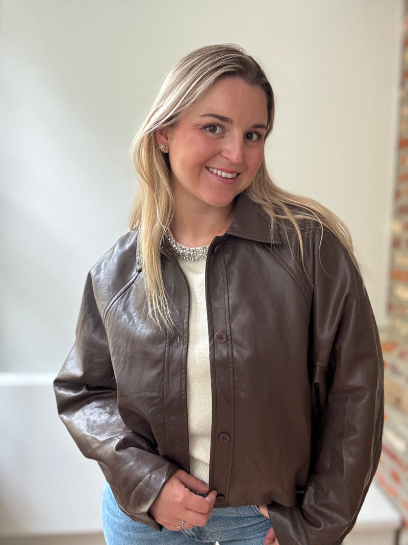 Veste simili cuir ADORÉE chocolat