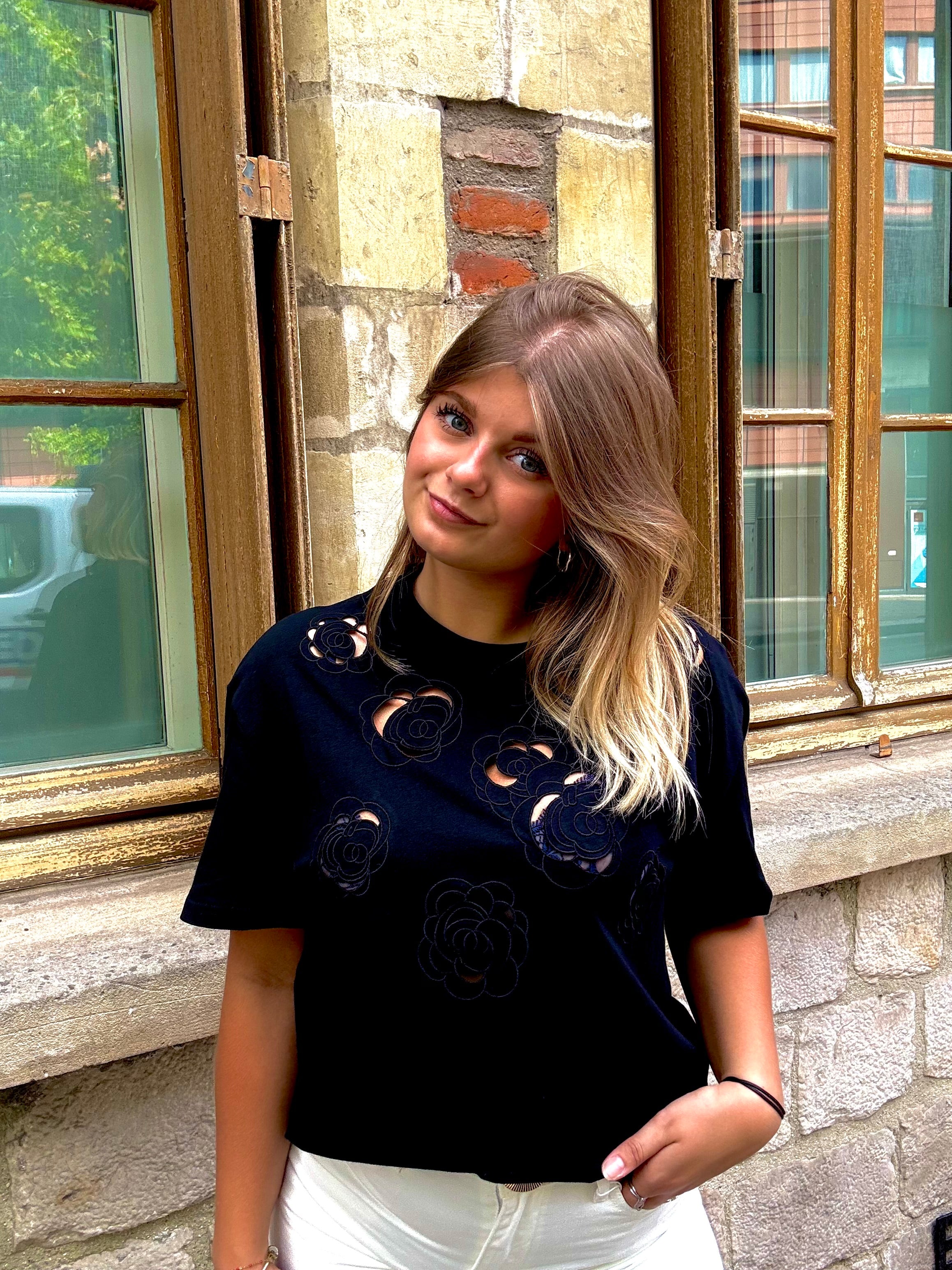 T-shirt Noir Fleuri