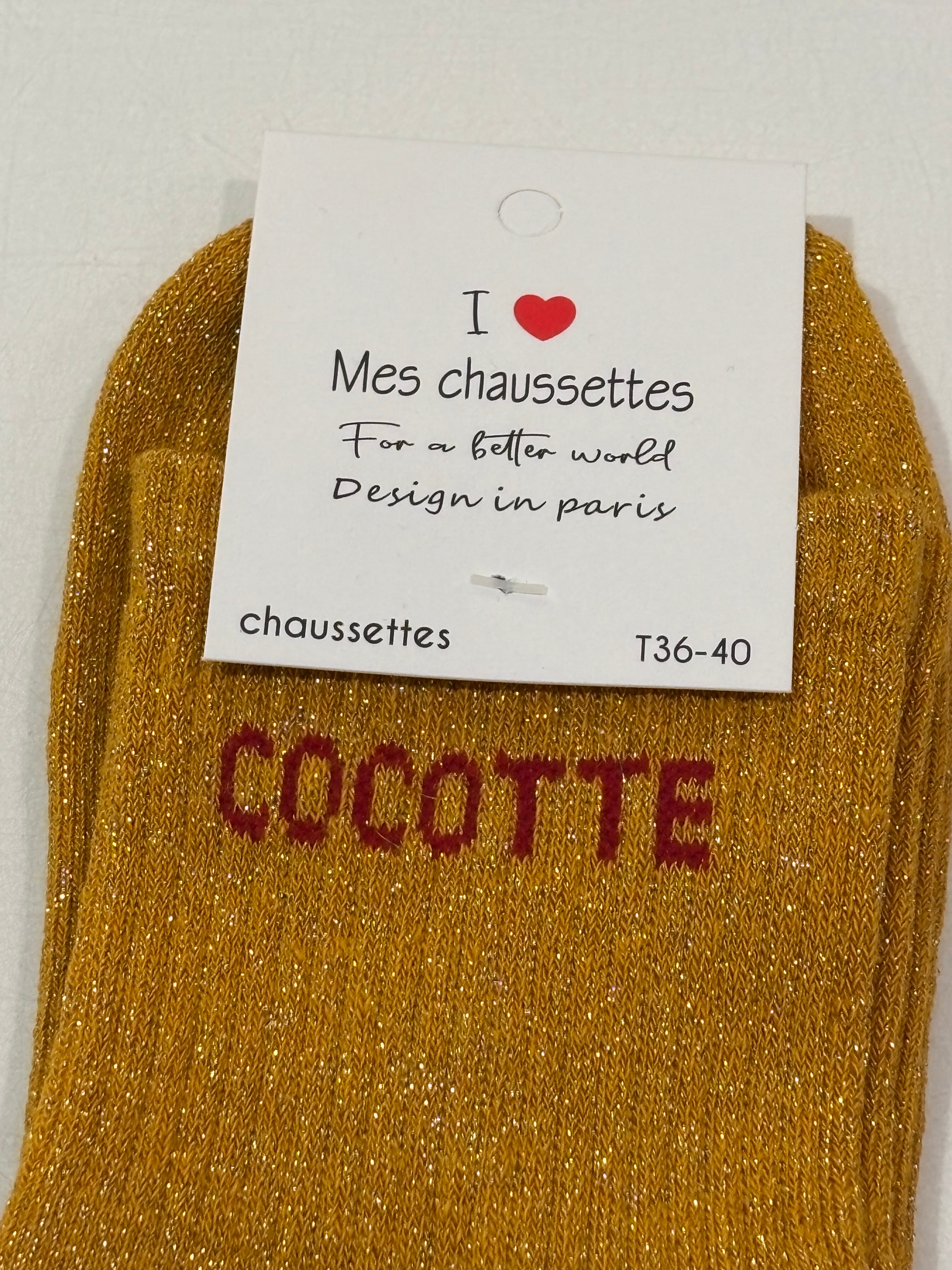 Chaussettes à paillettes moutarde - Cocotte