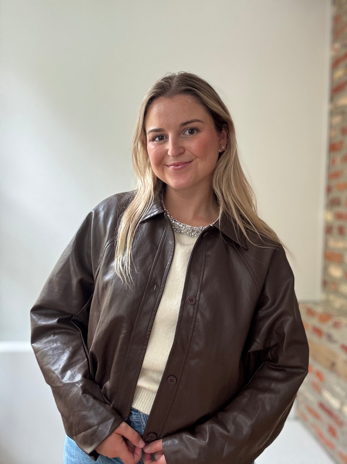 Veste simili cuir ADORÉE chocolat