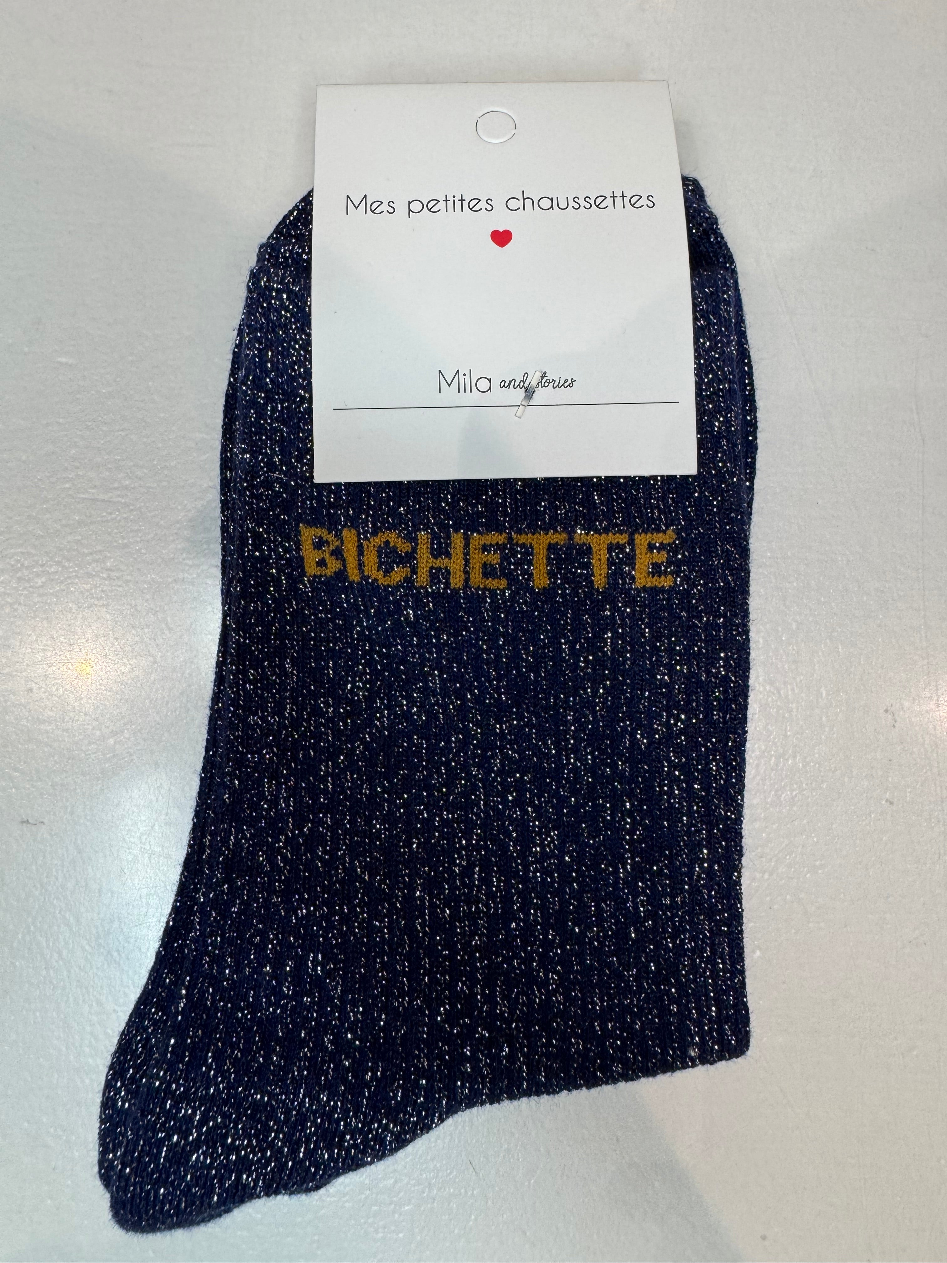 Chaussettes BICHETTE à paillettes bleu marine