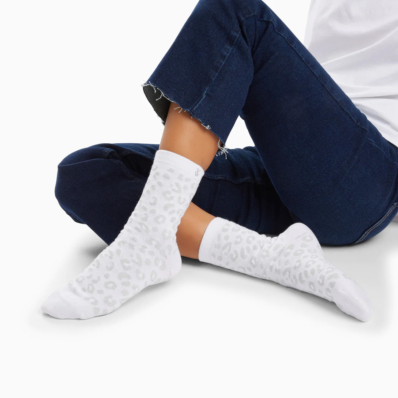 Chaussettes Tara blanc et léopard argent