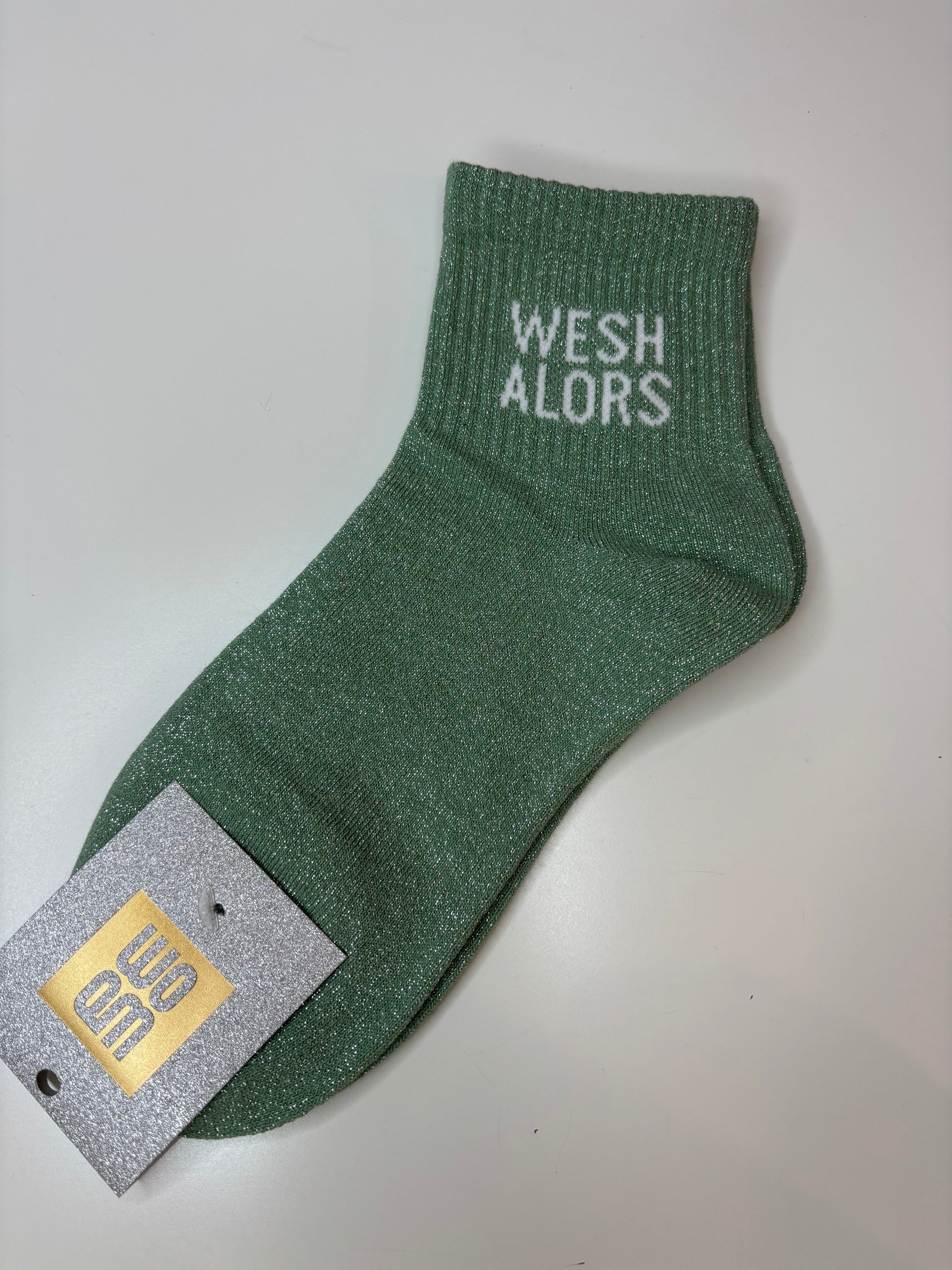 Chaussettes courtes à paillettes WESH ALORS - vert amande