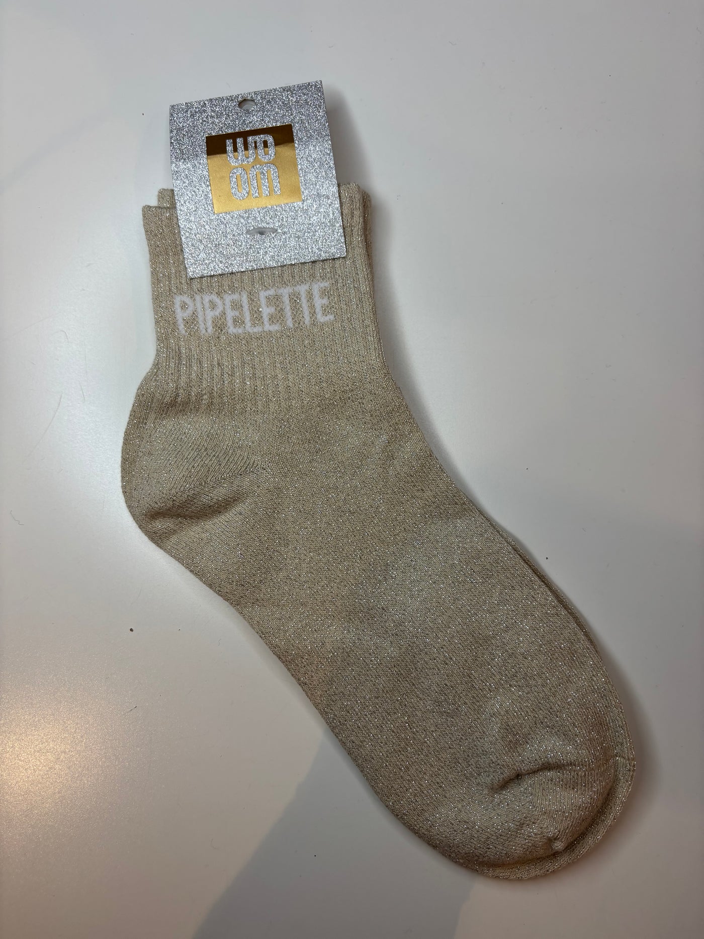 Chaussettes courtes à paillettes pipelette - beige