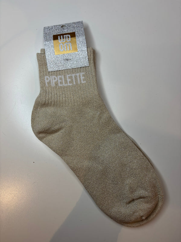 Chaussettes courtes à paillettes pipelette - beige